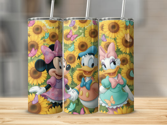 Cute Disney Characters with Sunflowers Design Tumbler