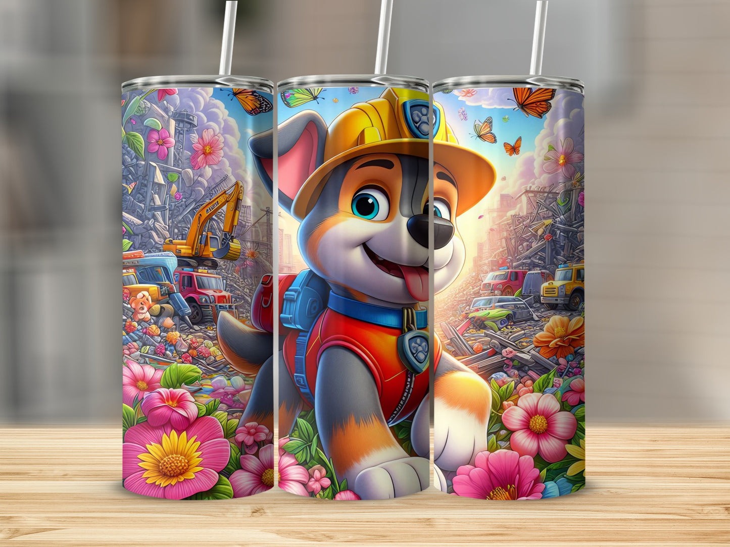 Cute Cartoon Dog Construction Scene Tumbler Cup