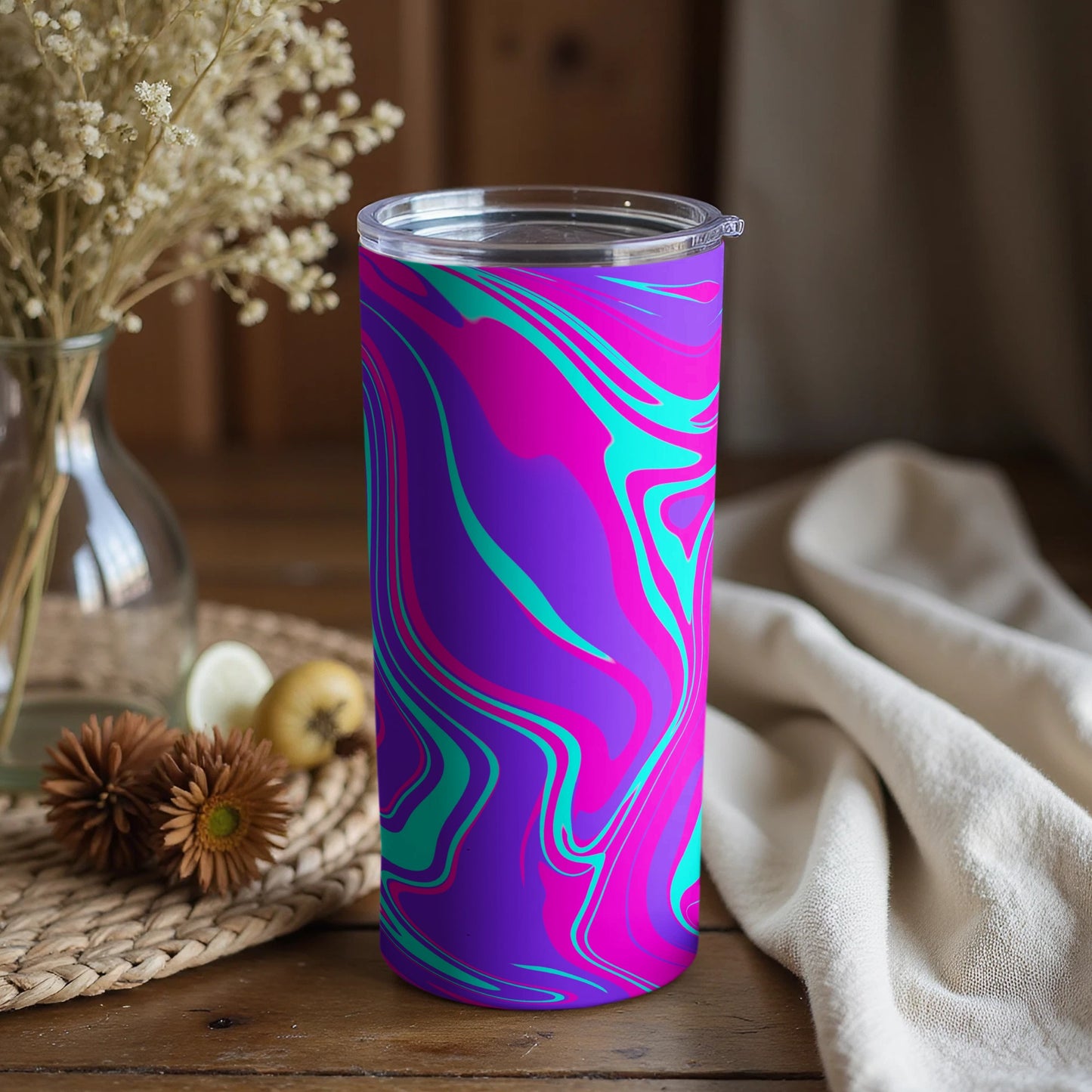 Vivid Purple and Teal Swirl Insulated Tumbler Product