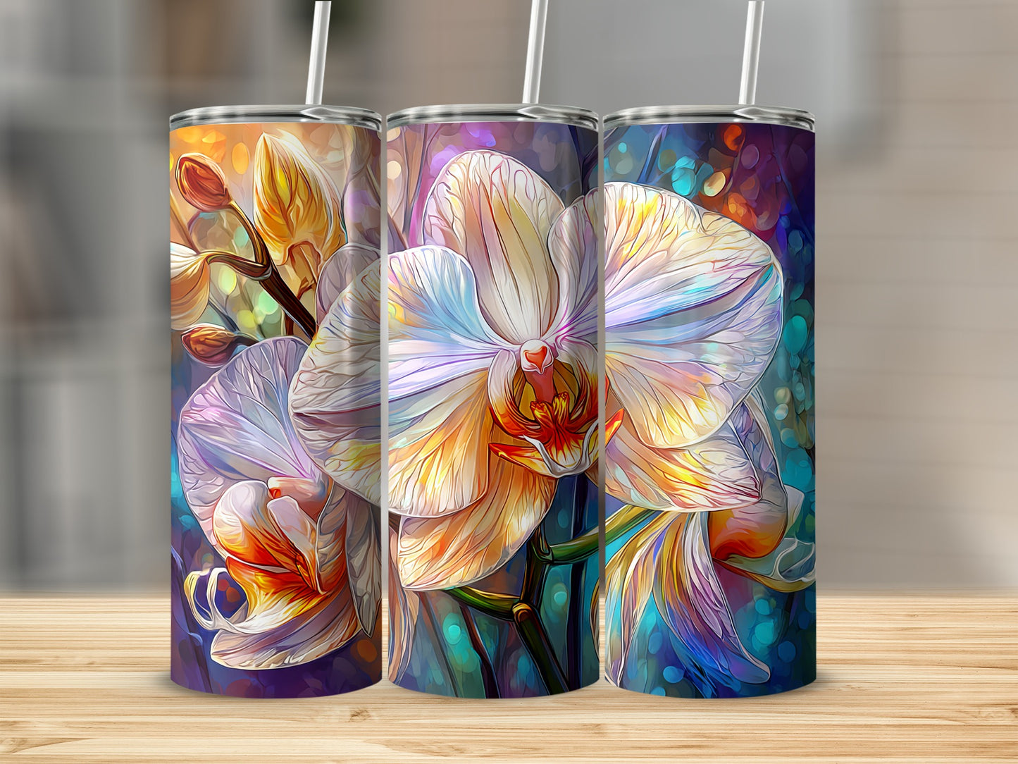 Colorful Abstract Floral Orchid Print Tumbler Product