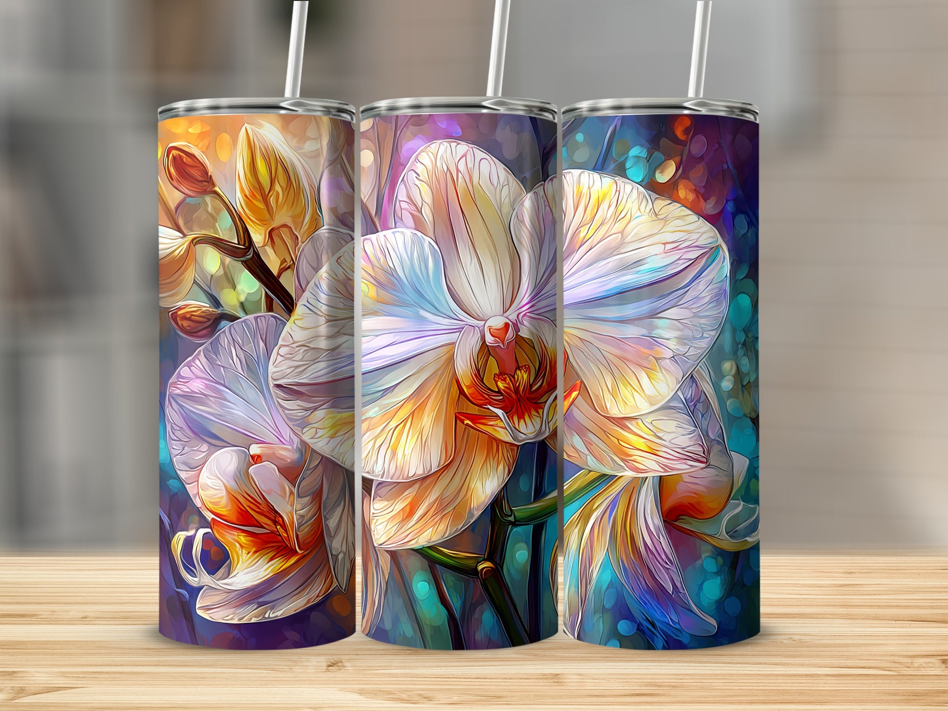 Colorful Abstract Floral Orchid Print Tumbler Product