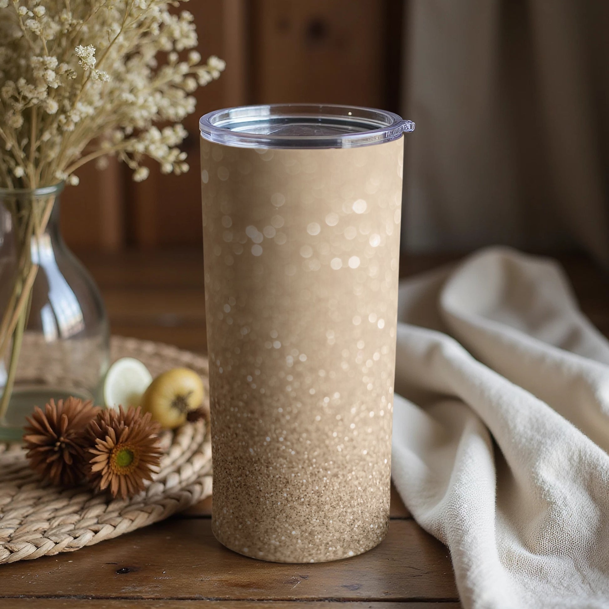 Sparkling Beige Glitter Design Insulated Tumbler
