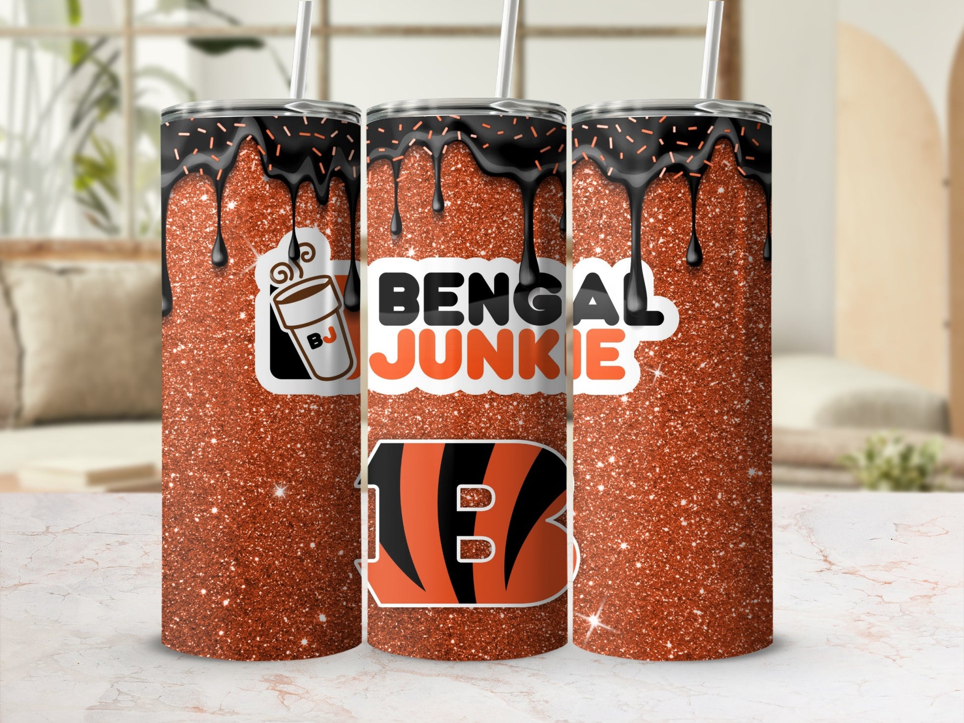 Bengal Junkie Glittery Dripping Design Tumbler