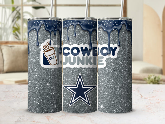 Blue Drip Glitter Cowboy Junkie Custom Tumbler