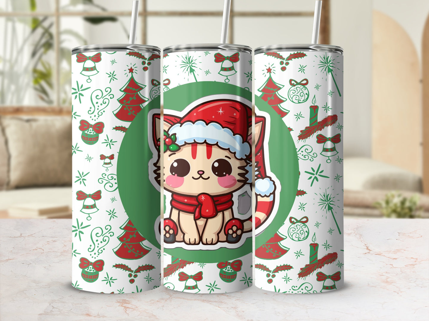 Cute Christmas Cat with Santa Hat Tumbler Product
