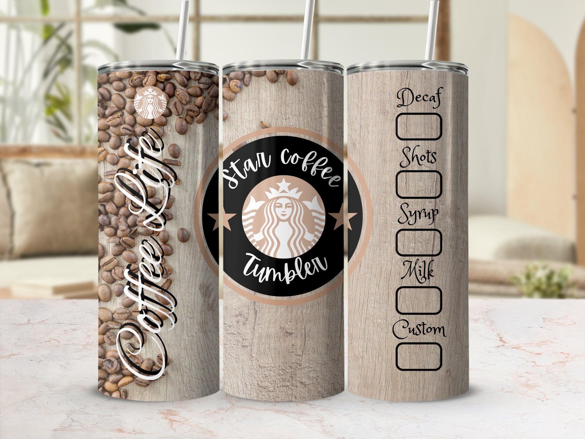 Coffee Life and Star Coffee Bamboo Tumbler Flask