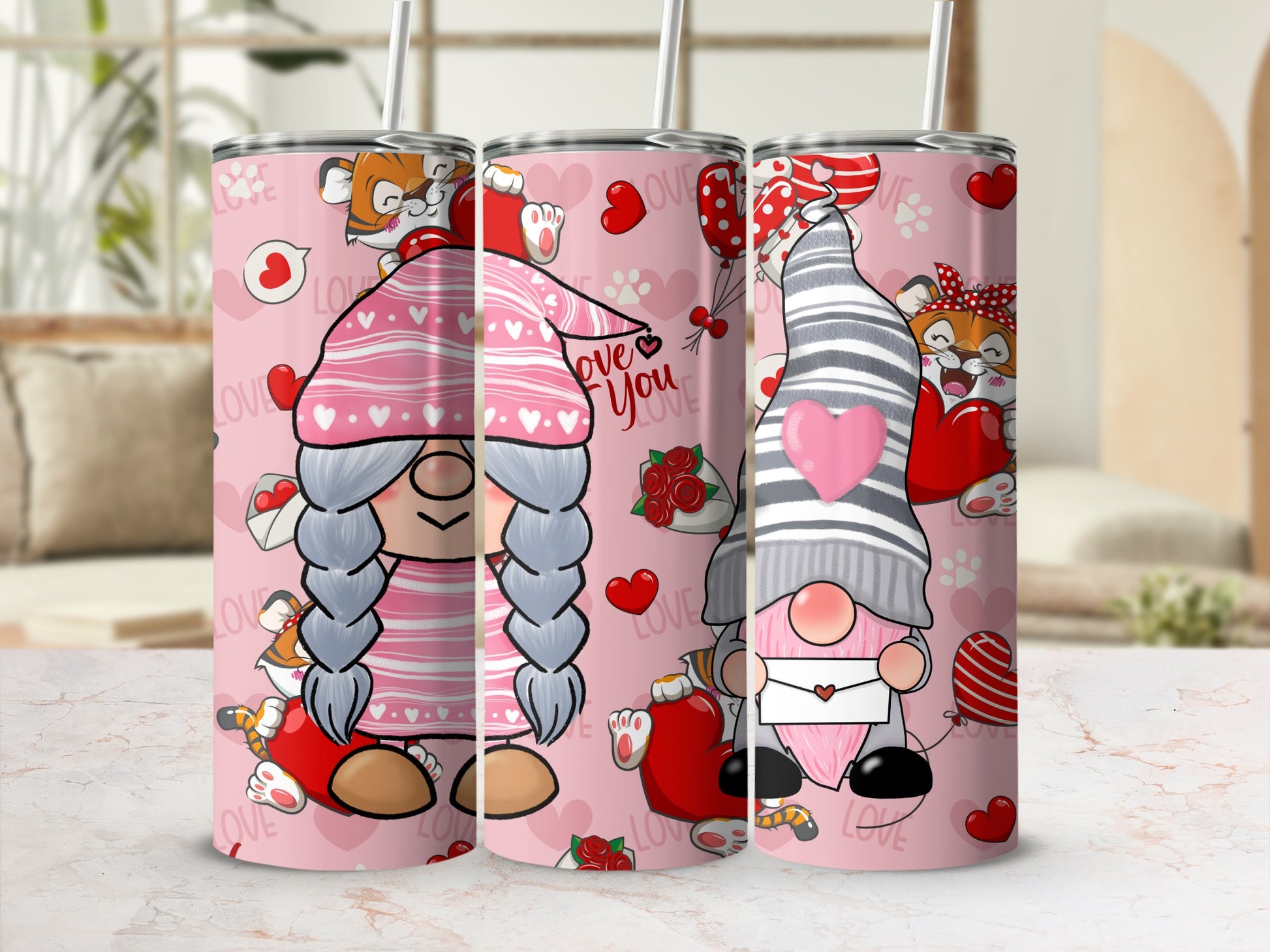 Cute Gnome Lover Design on Pink Background Tumbler