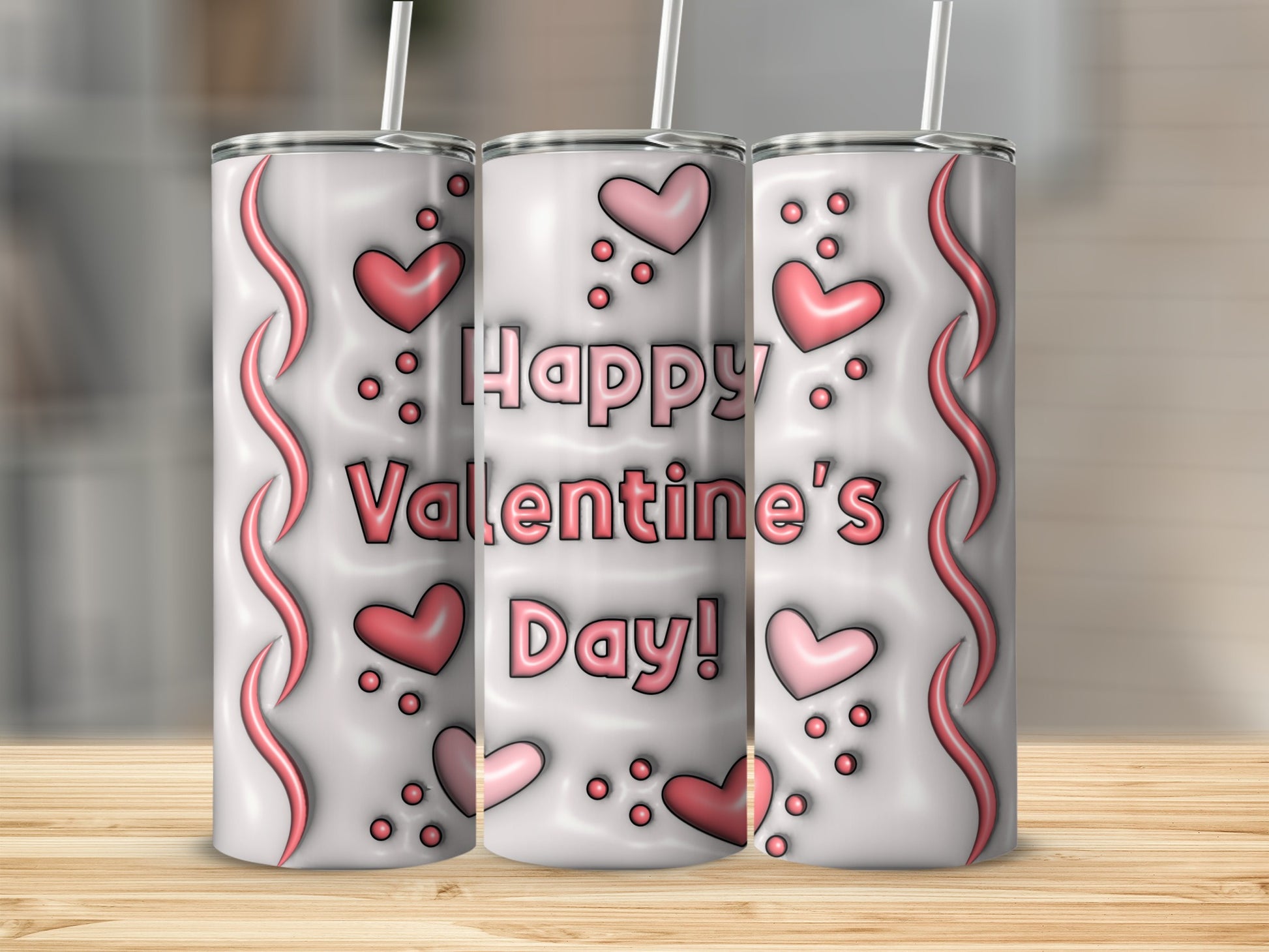 Happy Valentine's Day tumbler with heart design