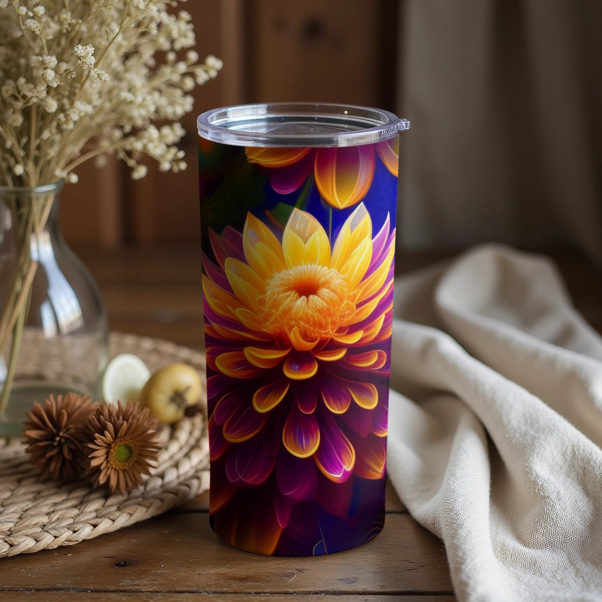 Vibrant Flower Design Insulated Tumbler for Hot/Cold Drinks