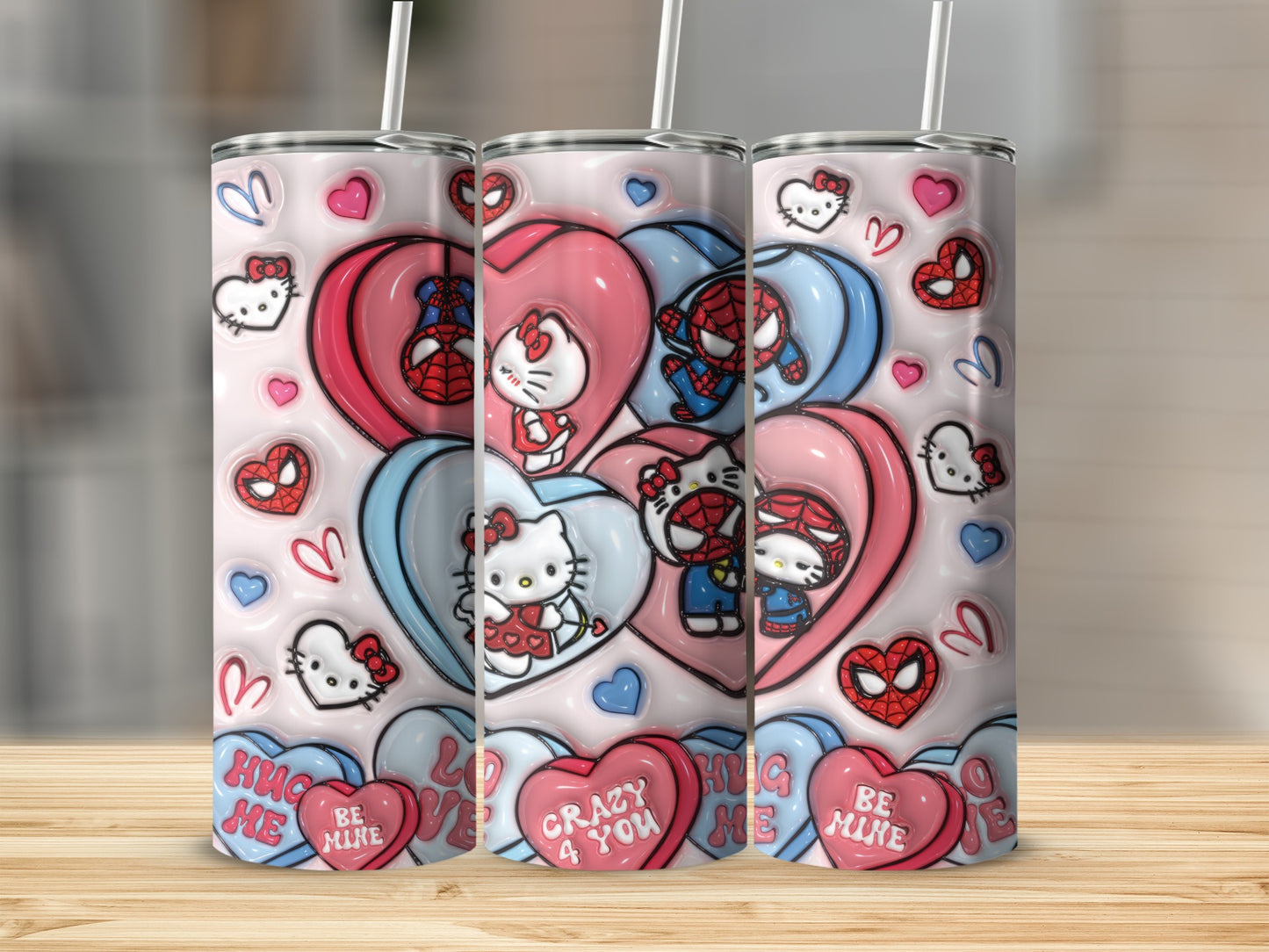 Cute Hearts and Characters Tumbler for Valentines