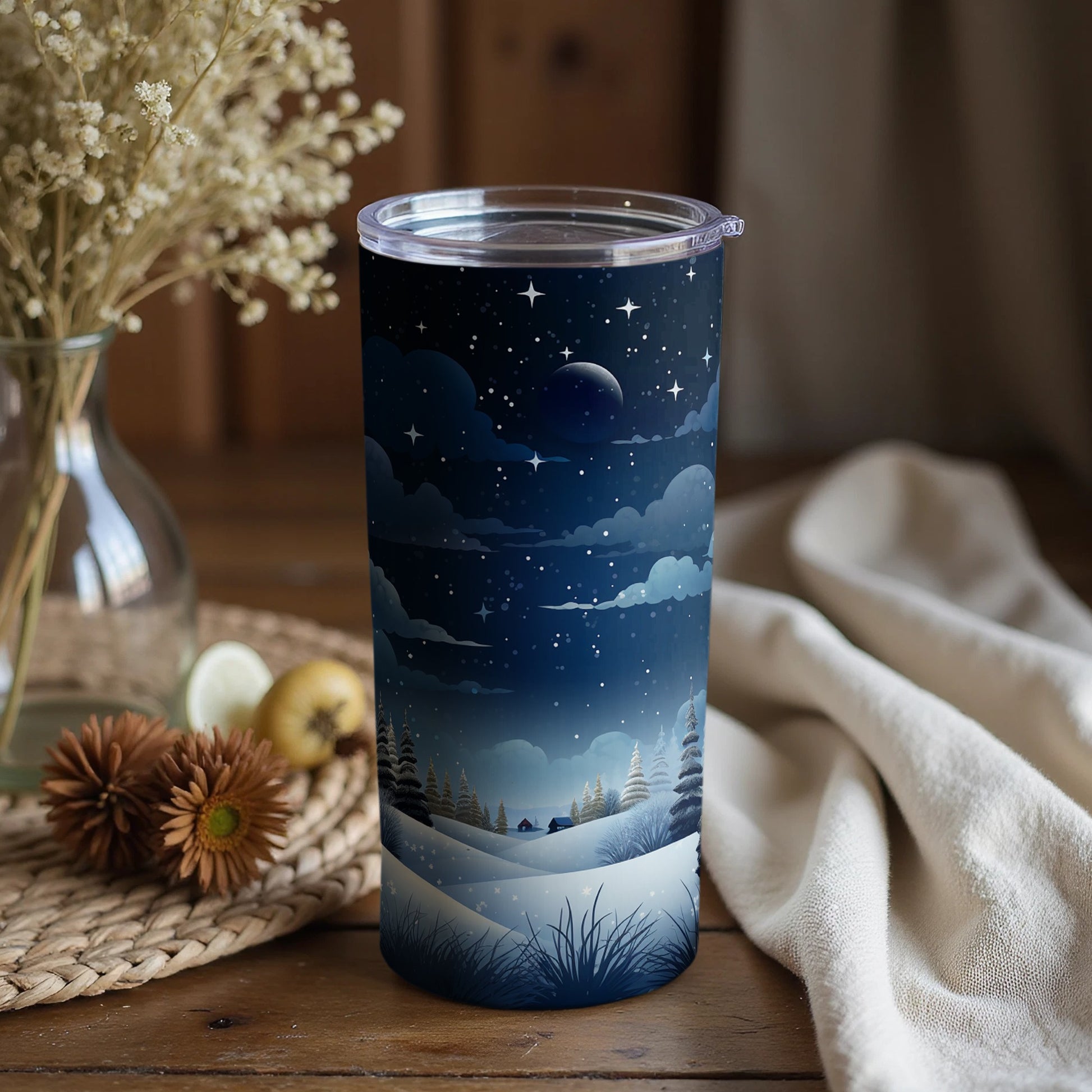 Scenic Night Sky and Winter Landscape Tumbler