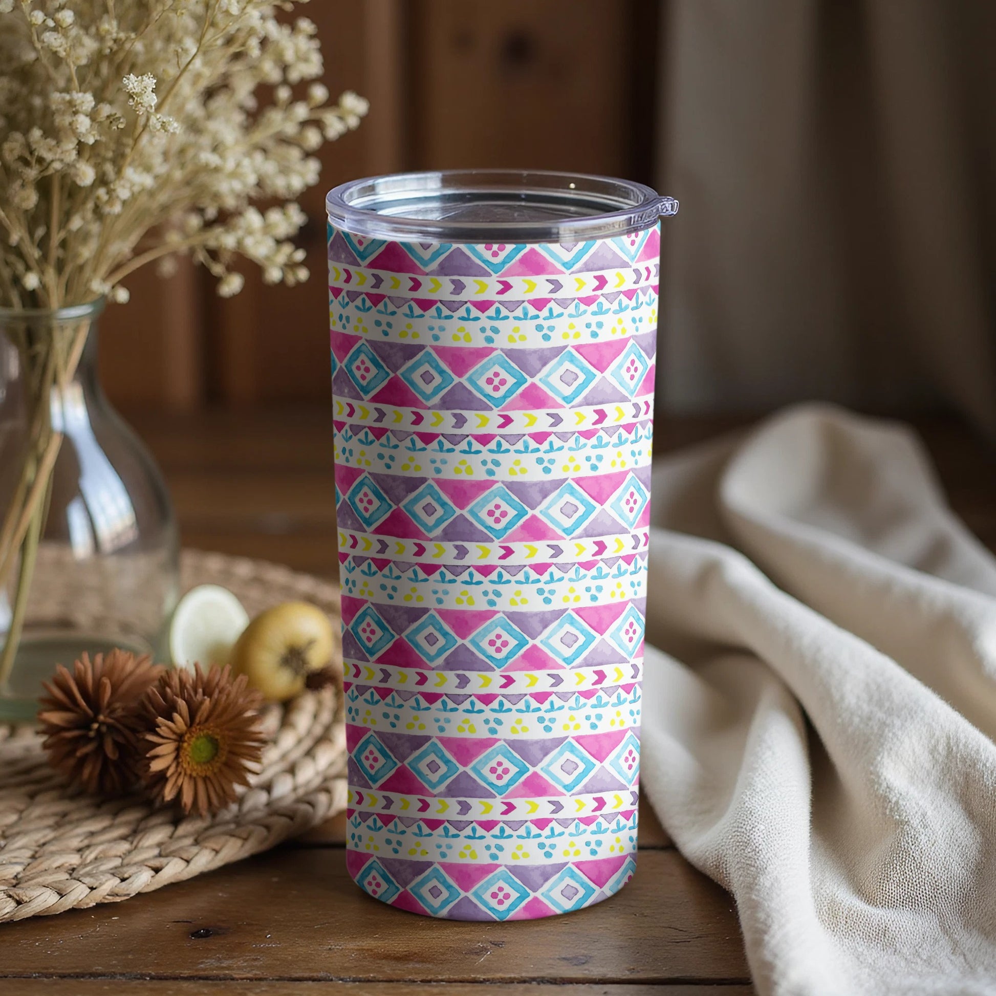 Vibrant Geometric Patterned Insulated Tumbler Product