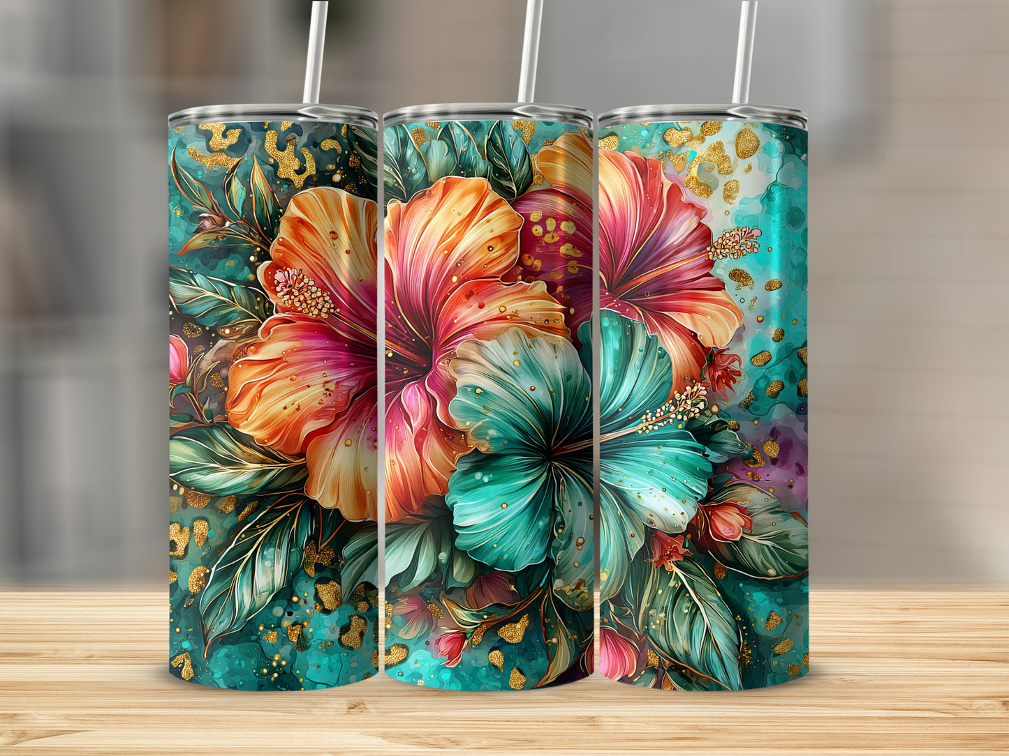 Colorful Floral Design Insulated Tumbler Cup