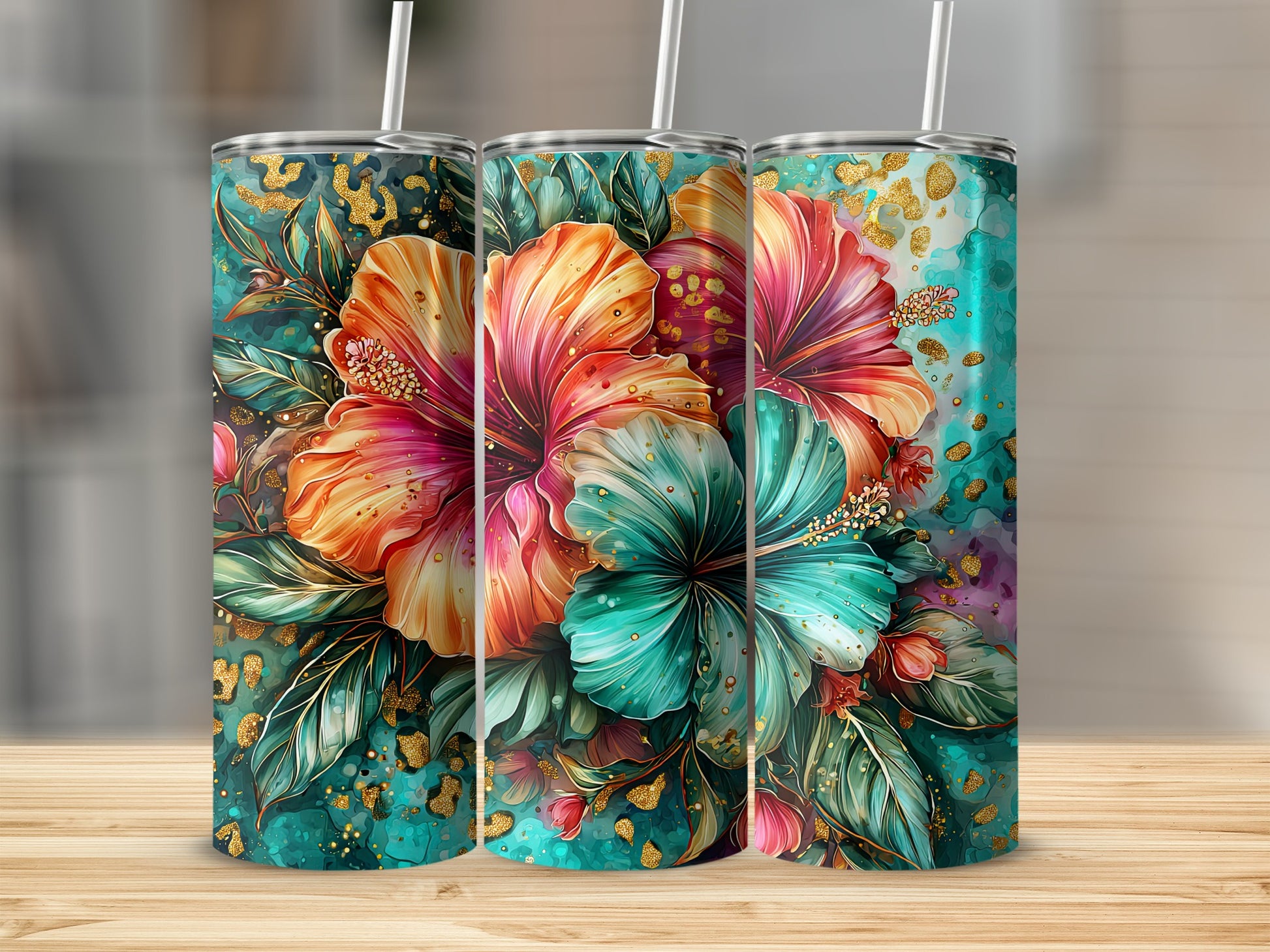 Colorful Floral Design Insulated Tumbler Cup