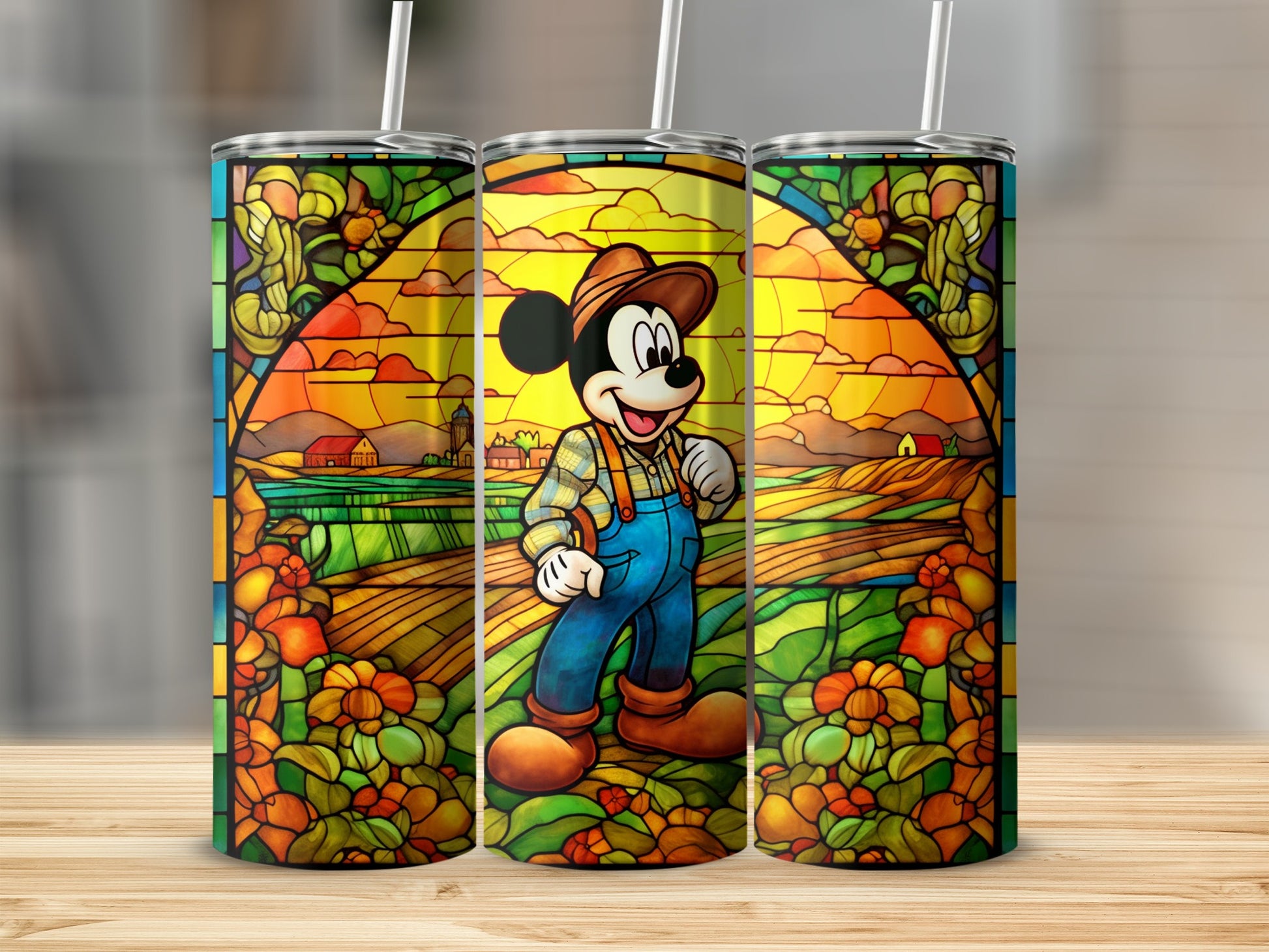 Stained Glass Cartoon Character Design Stainless Steel Tumbler