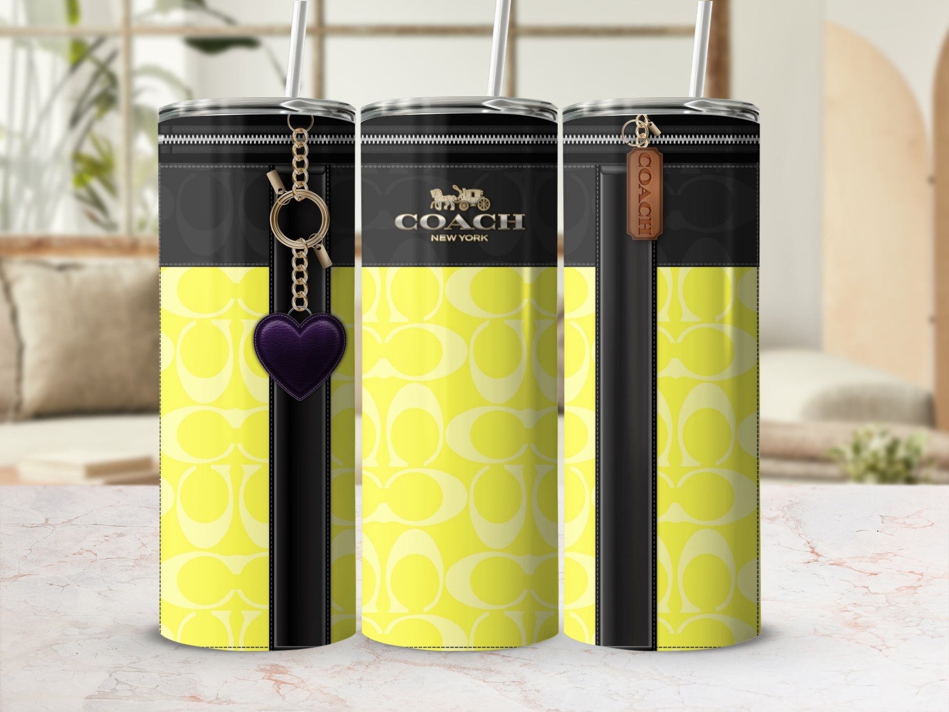 Stylish Yellow and Black Coach New York Tumbler