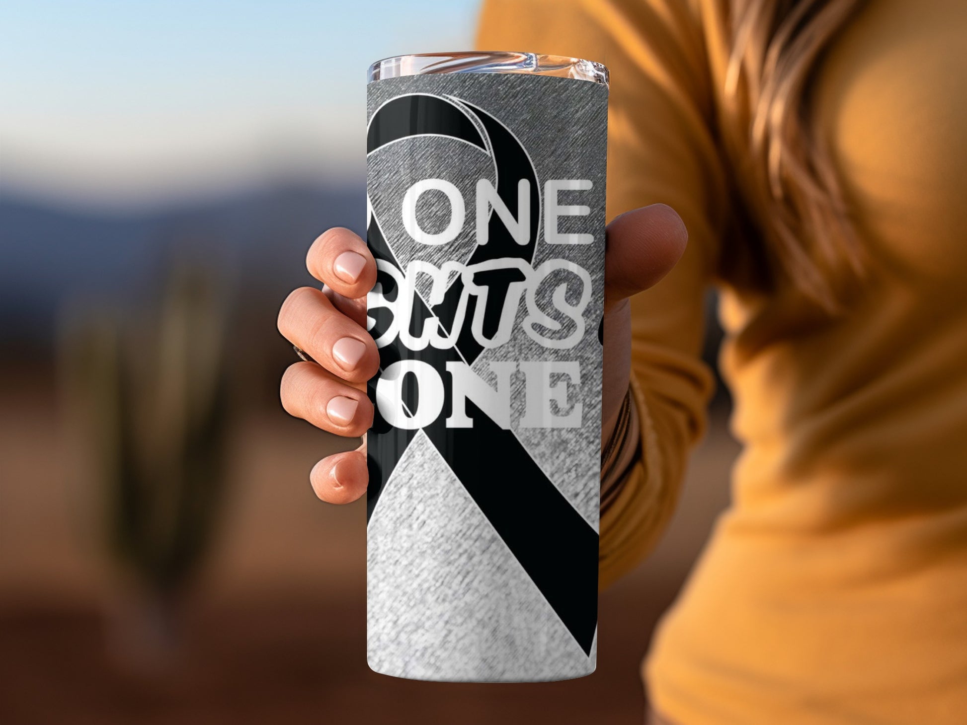 One Curls One Tumbler with Black White Ribbon Design