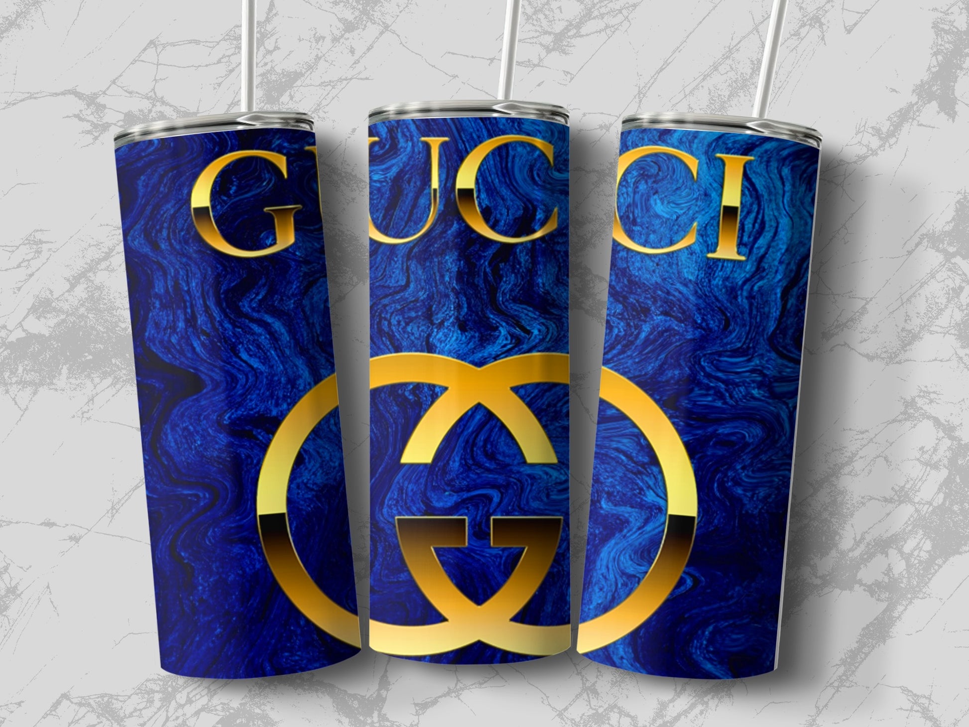 Blue and Gold GUCCI Design Tumbler for Beverages