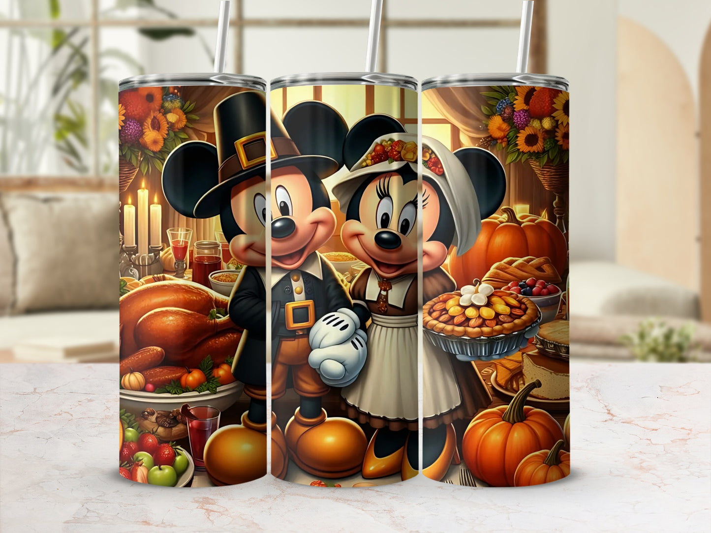 Festive Thanksgiving Characters Tumbler Cup