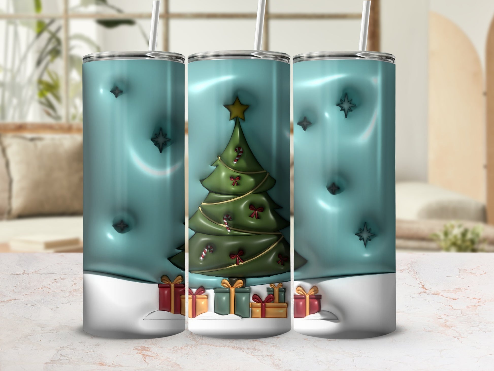Festive Christmas Tree Scene Tumbler Holiday Gift