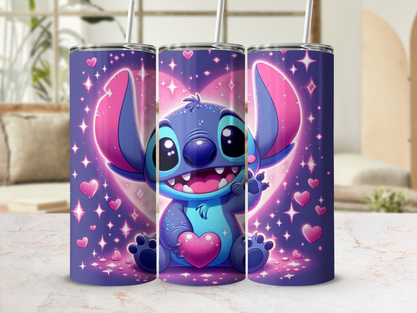 Cute Blue Cartoon Character with Hearts tumbler