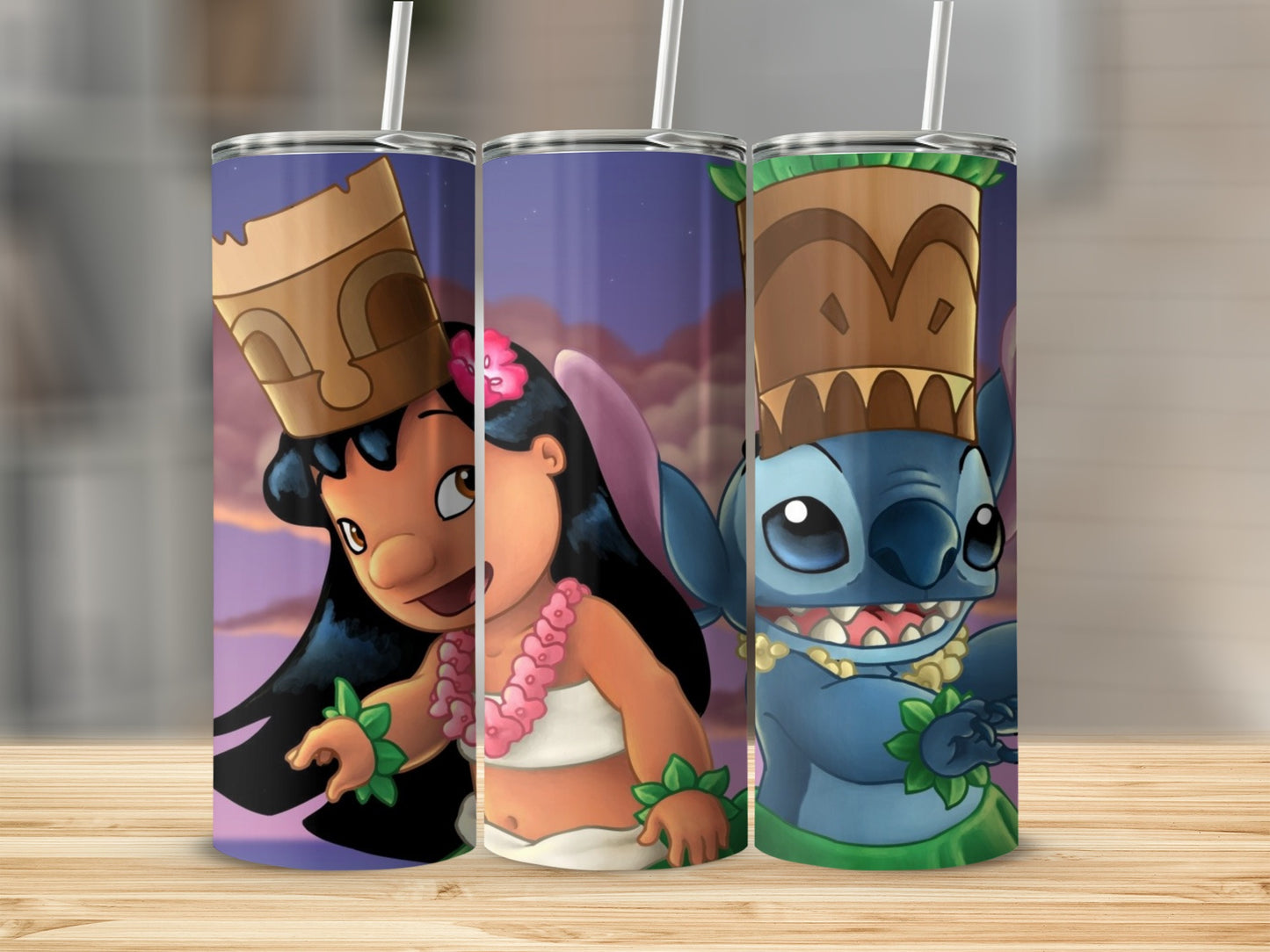 Hawaiian Hula Girl and Blue Alien Character Tumbler