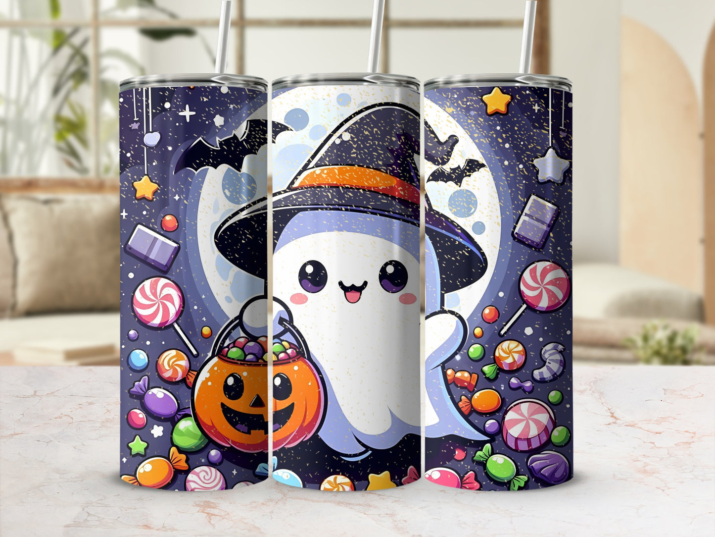 Cute Halloween Ghost with Candy Tumbler Cup