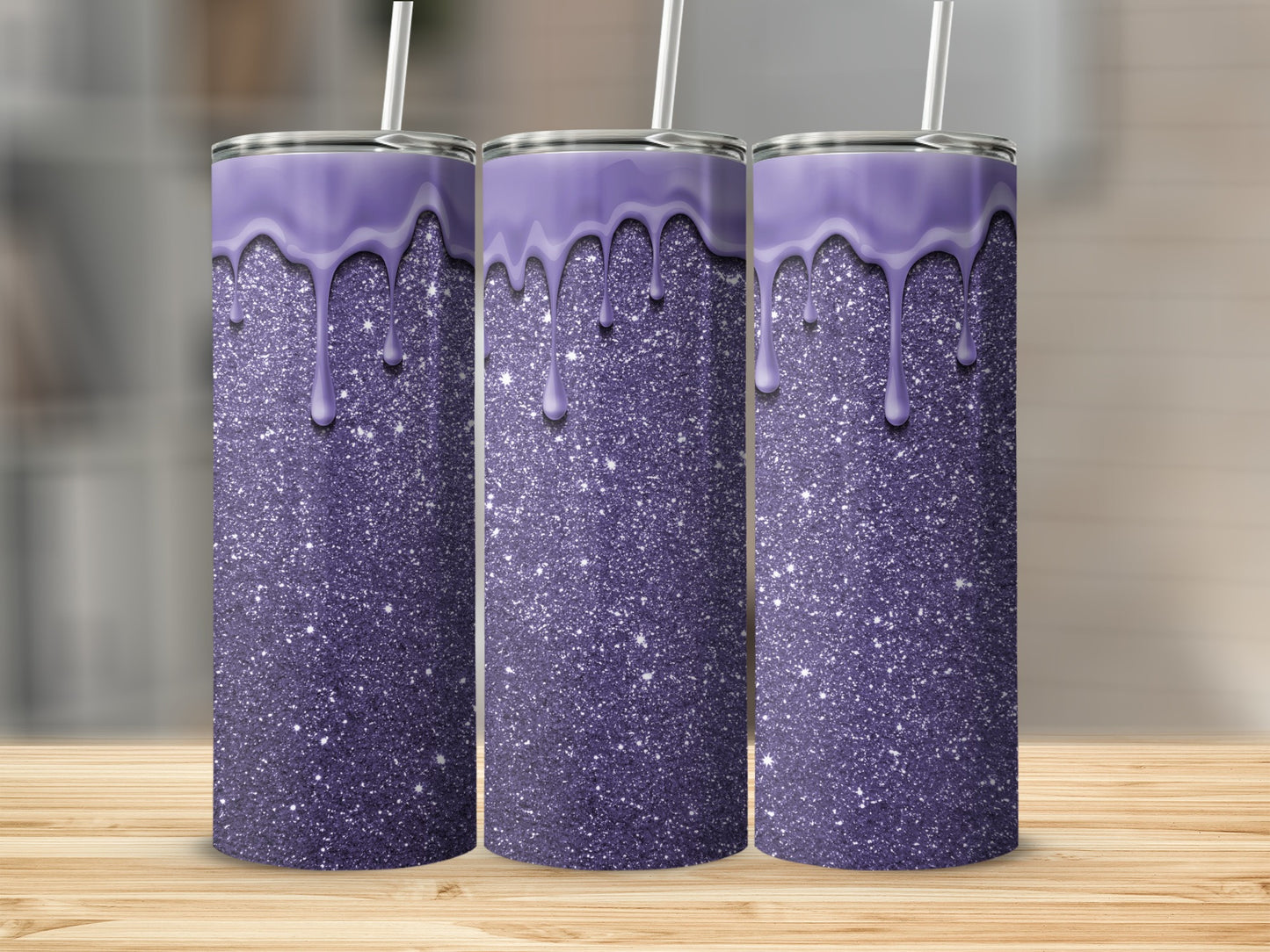 Sparkling Purple Glitter Tumbler with Drip Effect Design