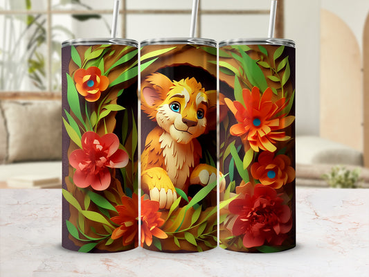 Cute Lion and Floral Design Tumbler art product