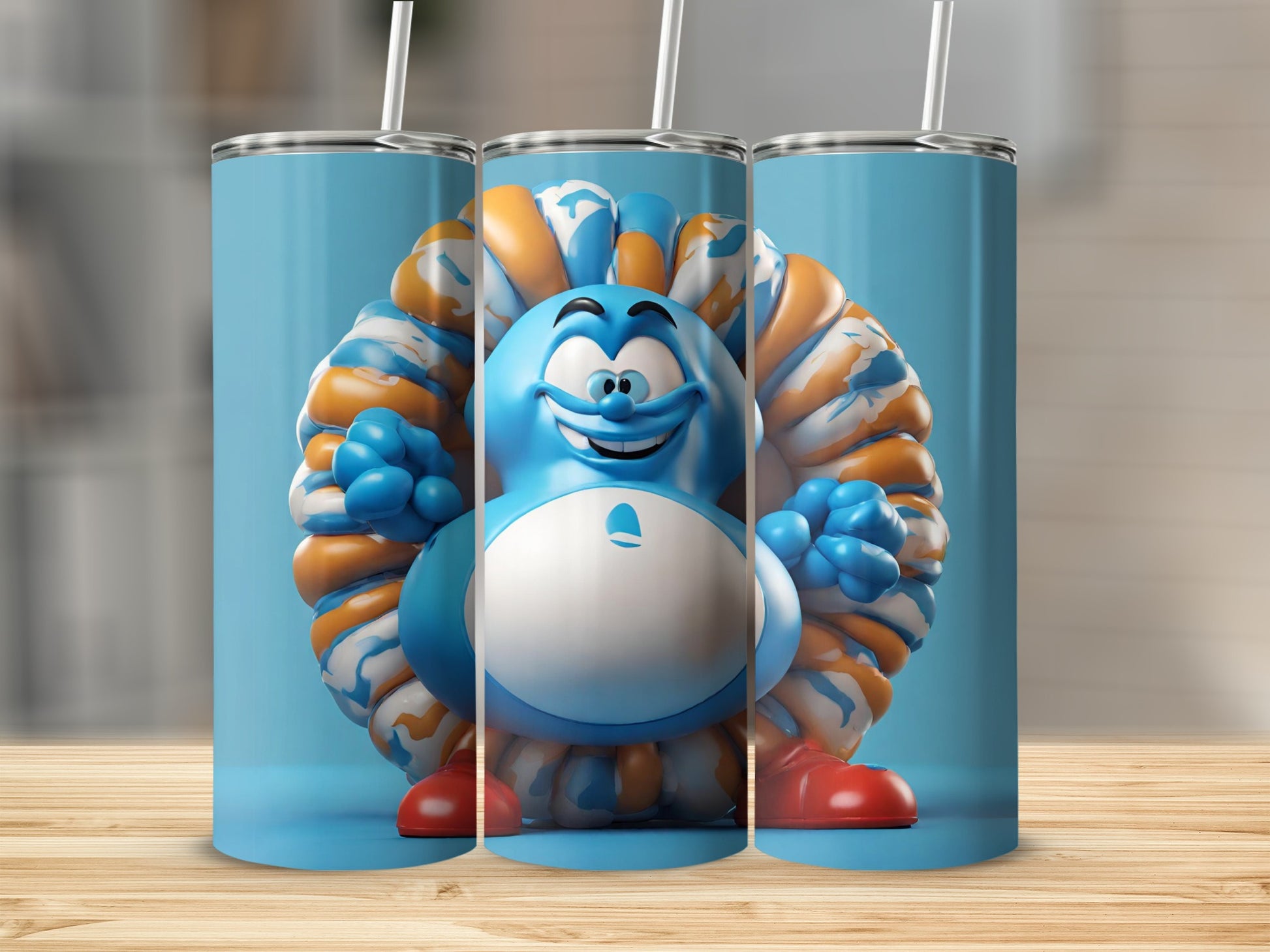 Cartoon Blue Donut Character Tumbler Design Product