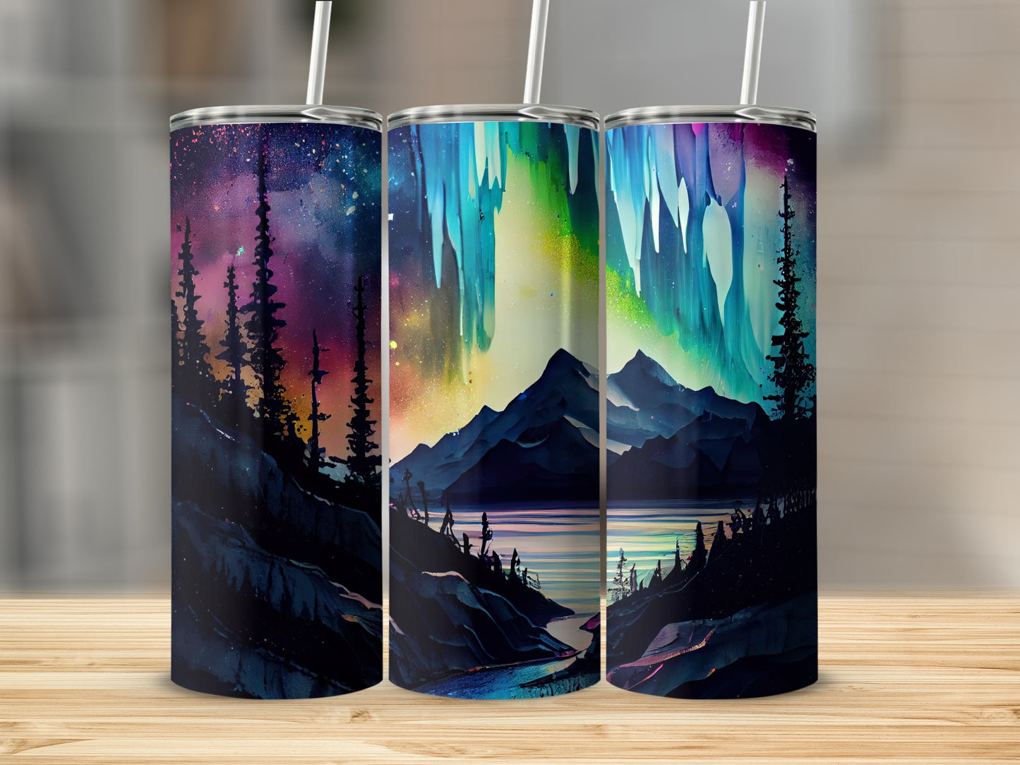 Stunning Aurora Borealis Mountain Scene Tumbler Product