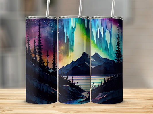 Stunning Aurora Borealis Mountain Scene Tumbler Product