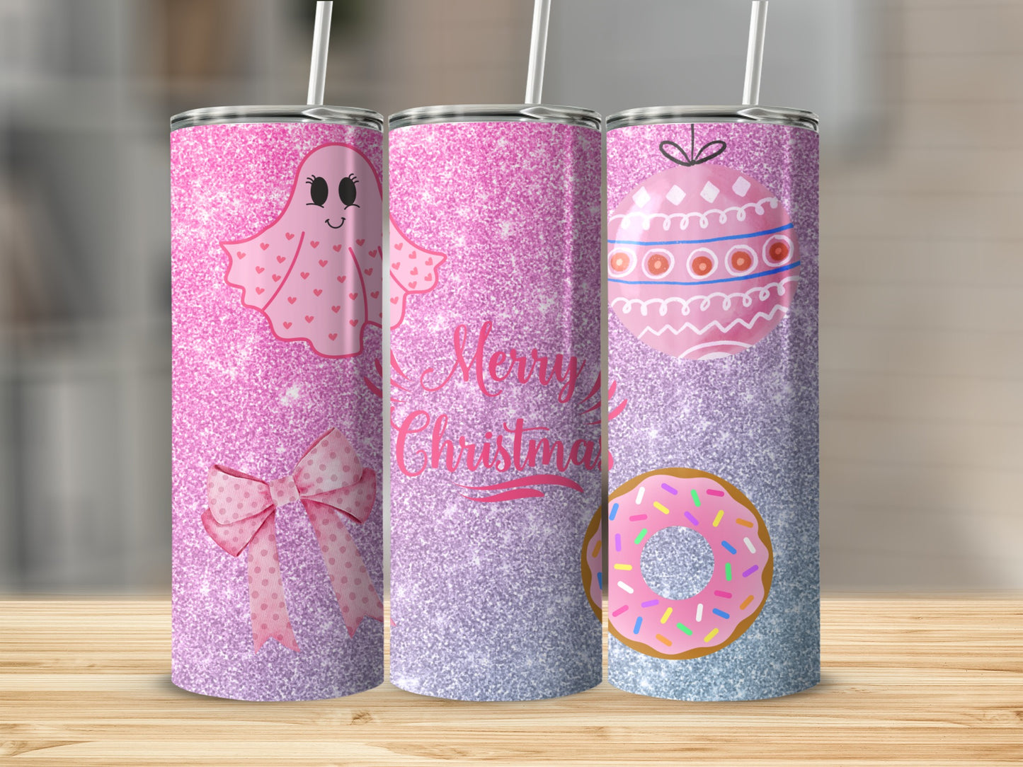 Glittery Christmas Ornaments and Treats Tumbler