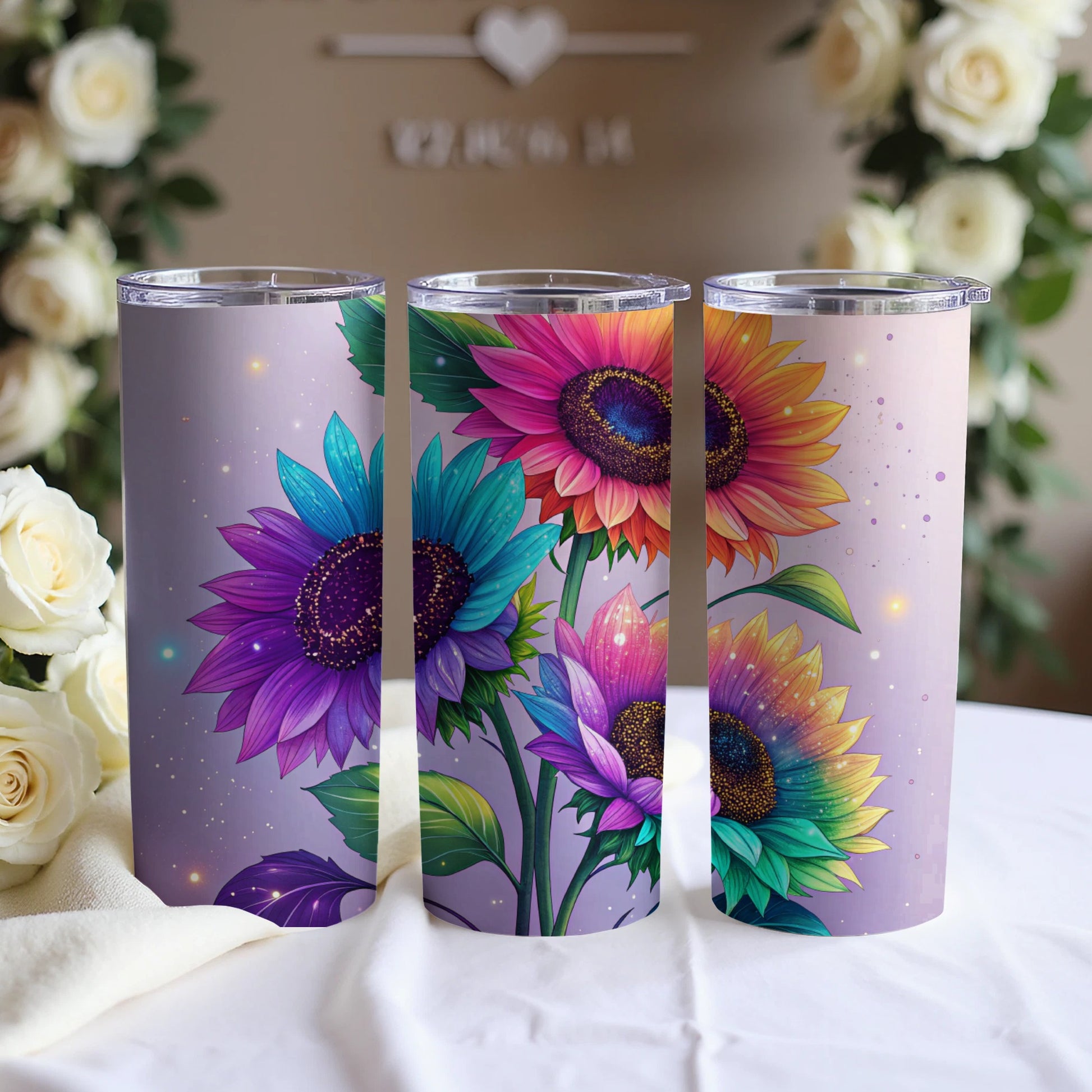 Colorful Sunflower Design Tumblers 20oz Elegant Floral Decor