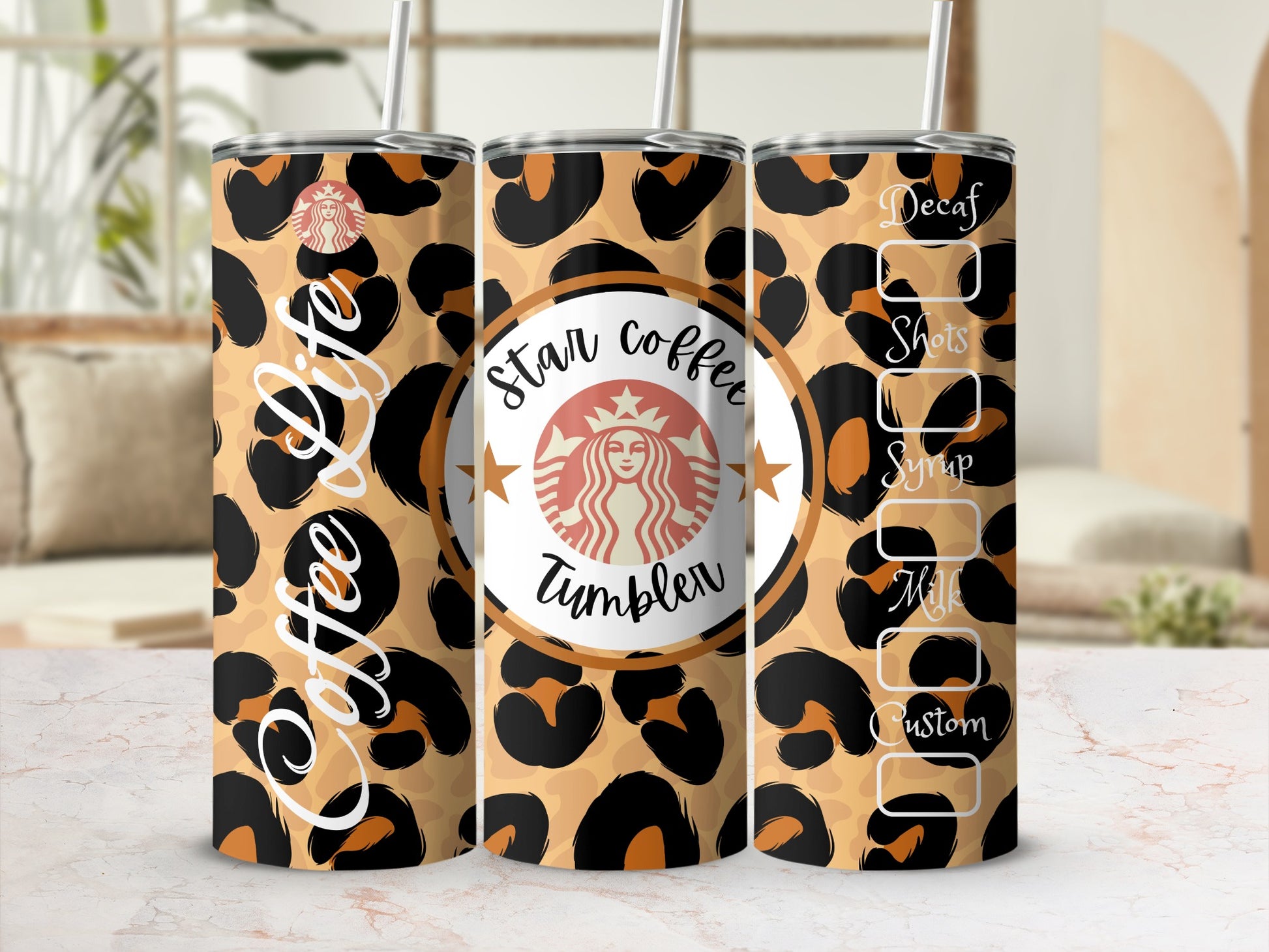 Leopard Print Star Coffee Life Tumbler for Beverages