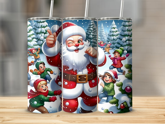 Animated Santa Claus and Kids in the Snow Tumbler