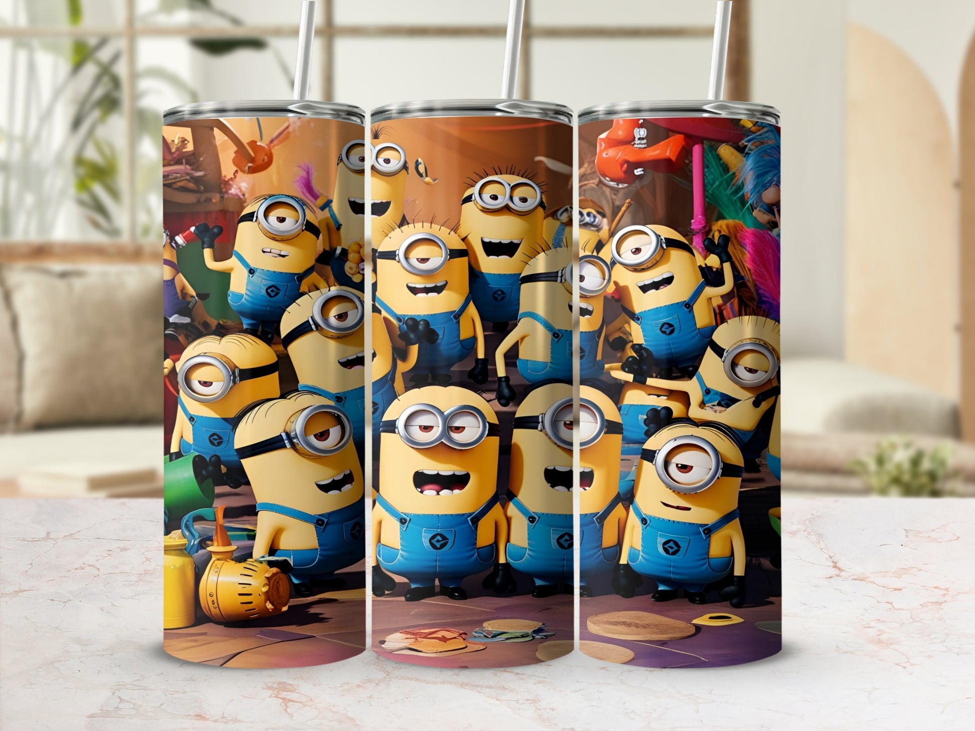 Minions characters gathered on a textured background.
