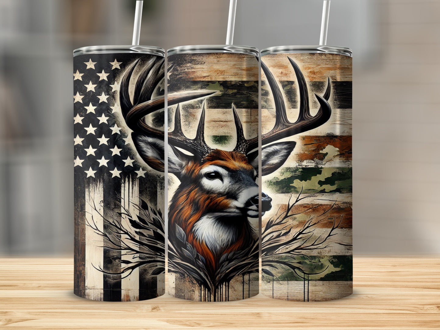Patriotic Deer Themed American Flag Tumblers