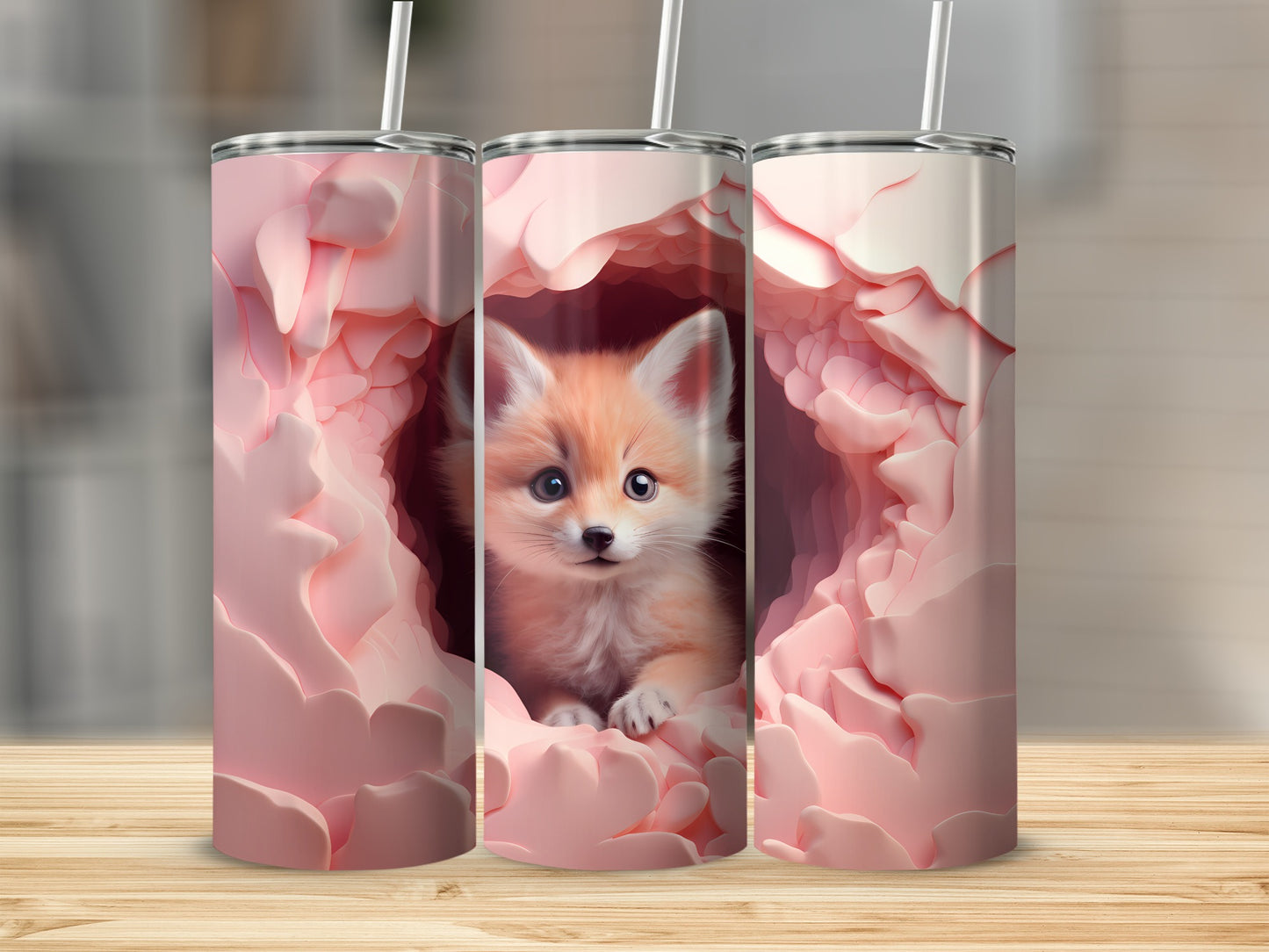 Adorable Baby Fox in Floral Tunnel Tumbler Design