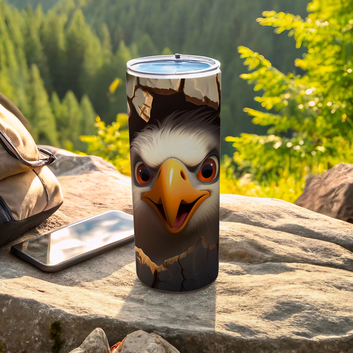 Cartoon Eagle Face Design Crack Effect Travel Tumbler product type