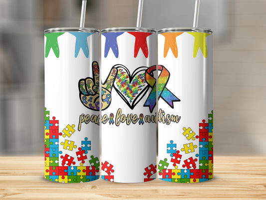 Peace Love Autism Colorful Printed Tumblers
