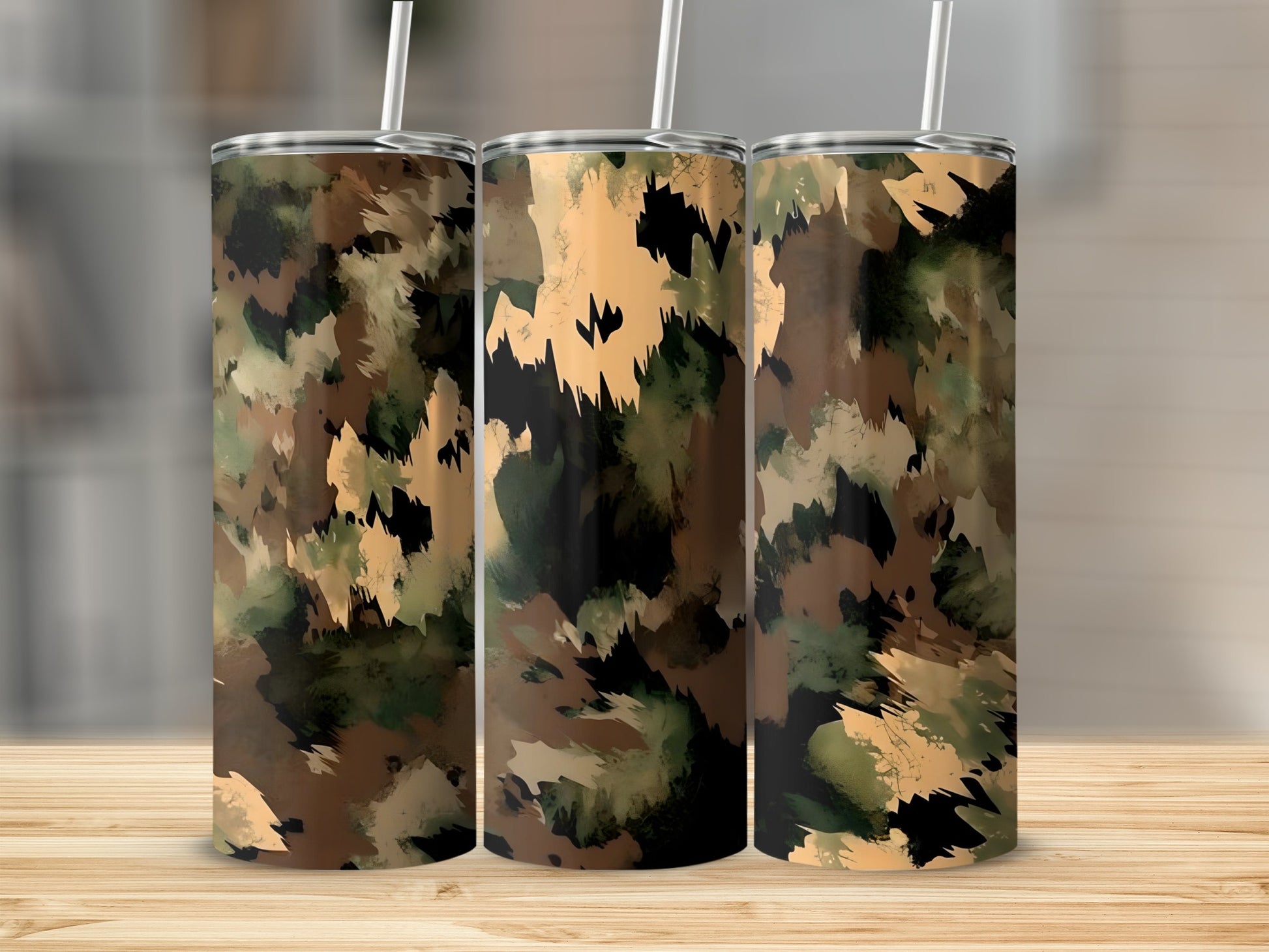 Camouflage Design Tumbler with Lid and Straw 20 Oz