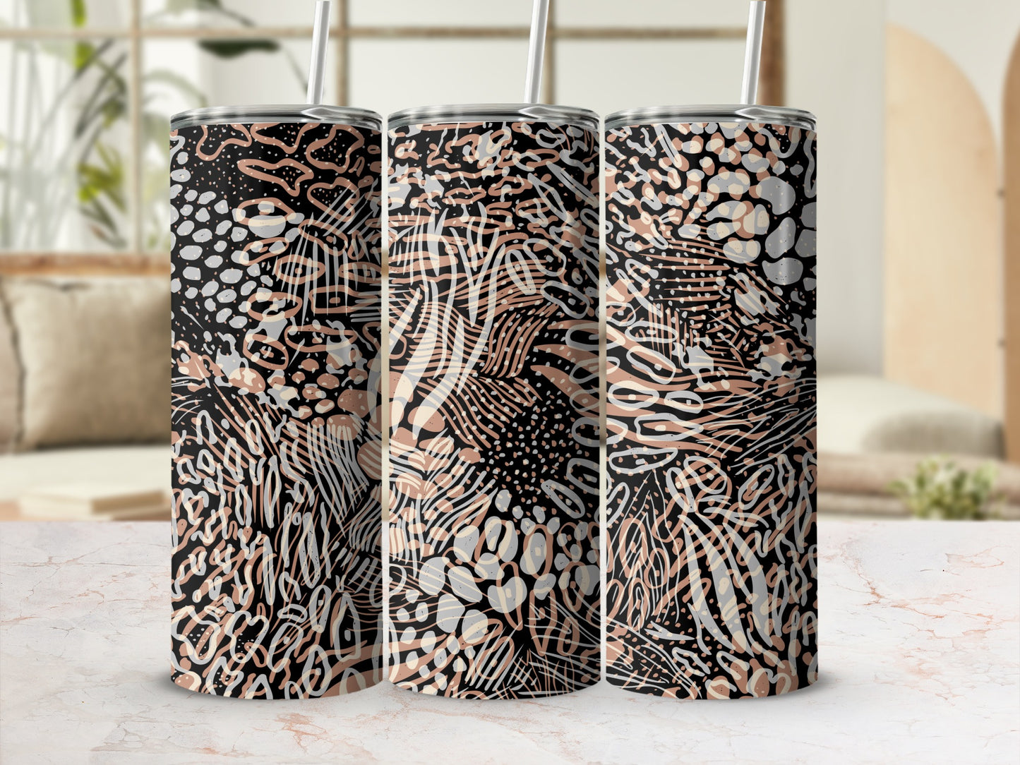 Abstract Patterned Stainless Steel Tumbler Cup Flask
