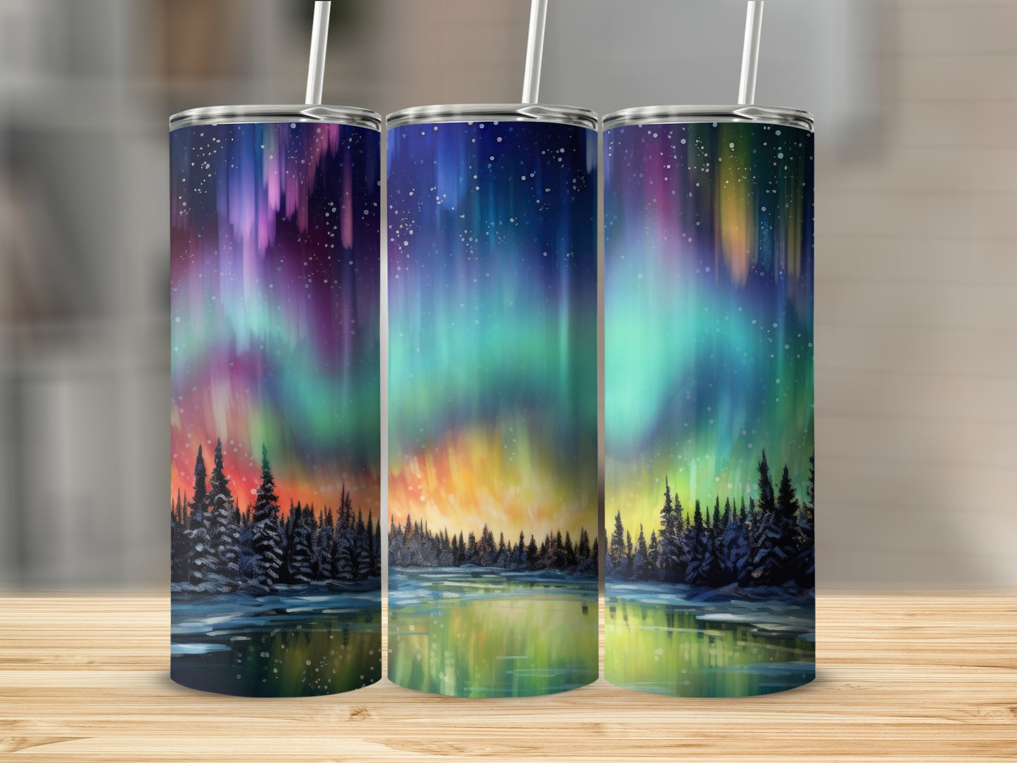 Northern Lights Woodland Design Tumbler Cups