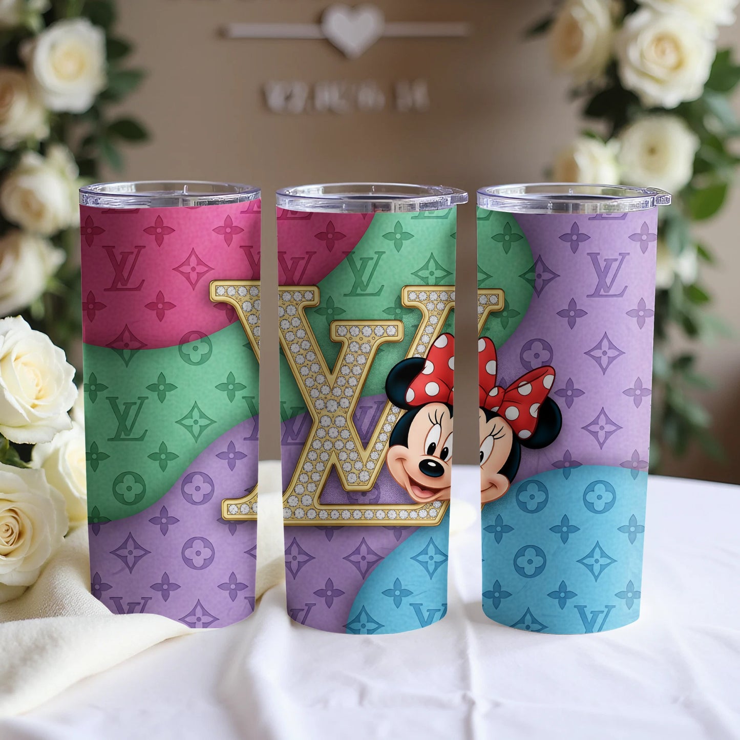 Colorful LV Initial with Minnie Mouse Tumbler Cup