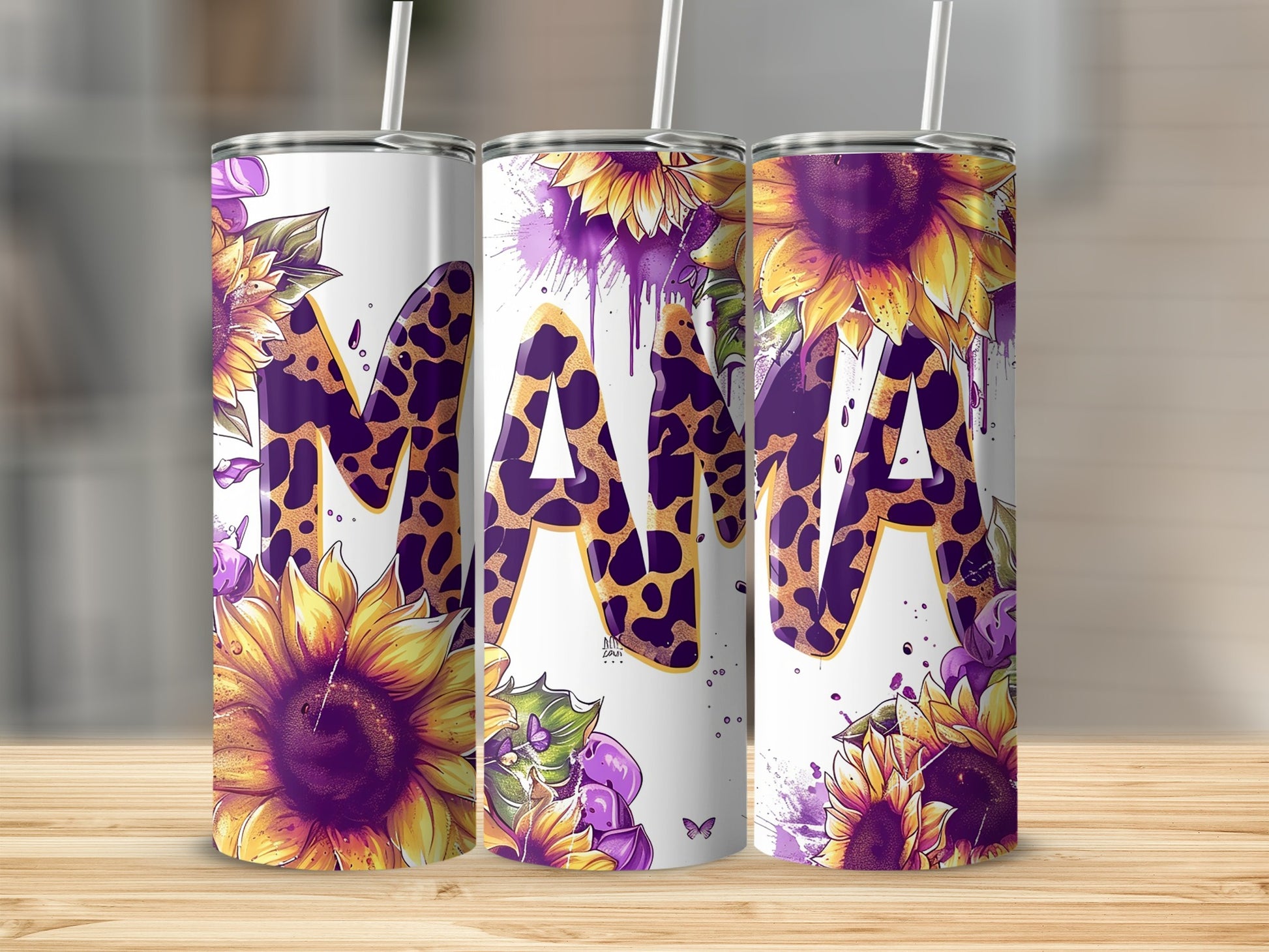 Leopard Print Mama Sunflower Graphic Tumbler Cup