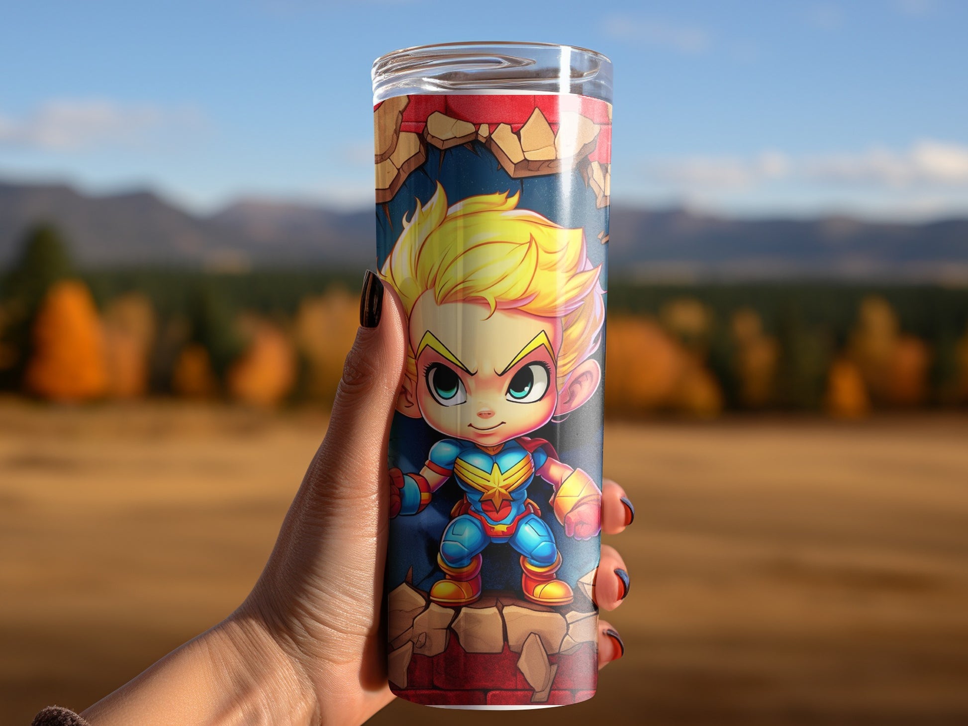 Cute Cartoon Superhero Themed Drink Tumbler