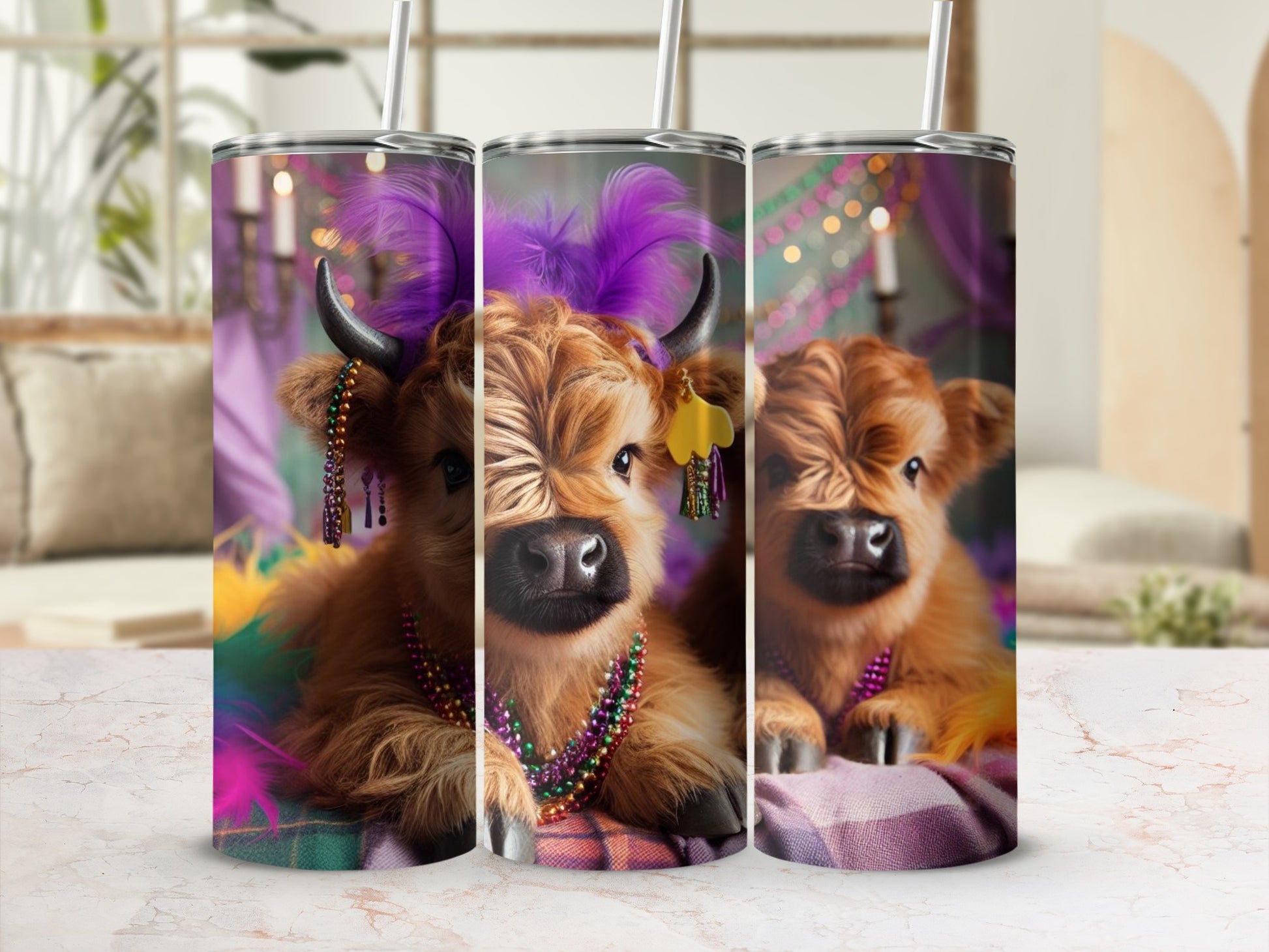 Cute Highland Cow with Beads Tumbler Drinkware
