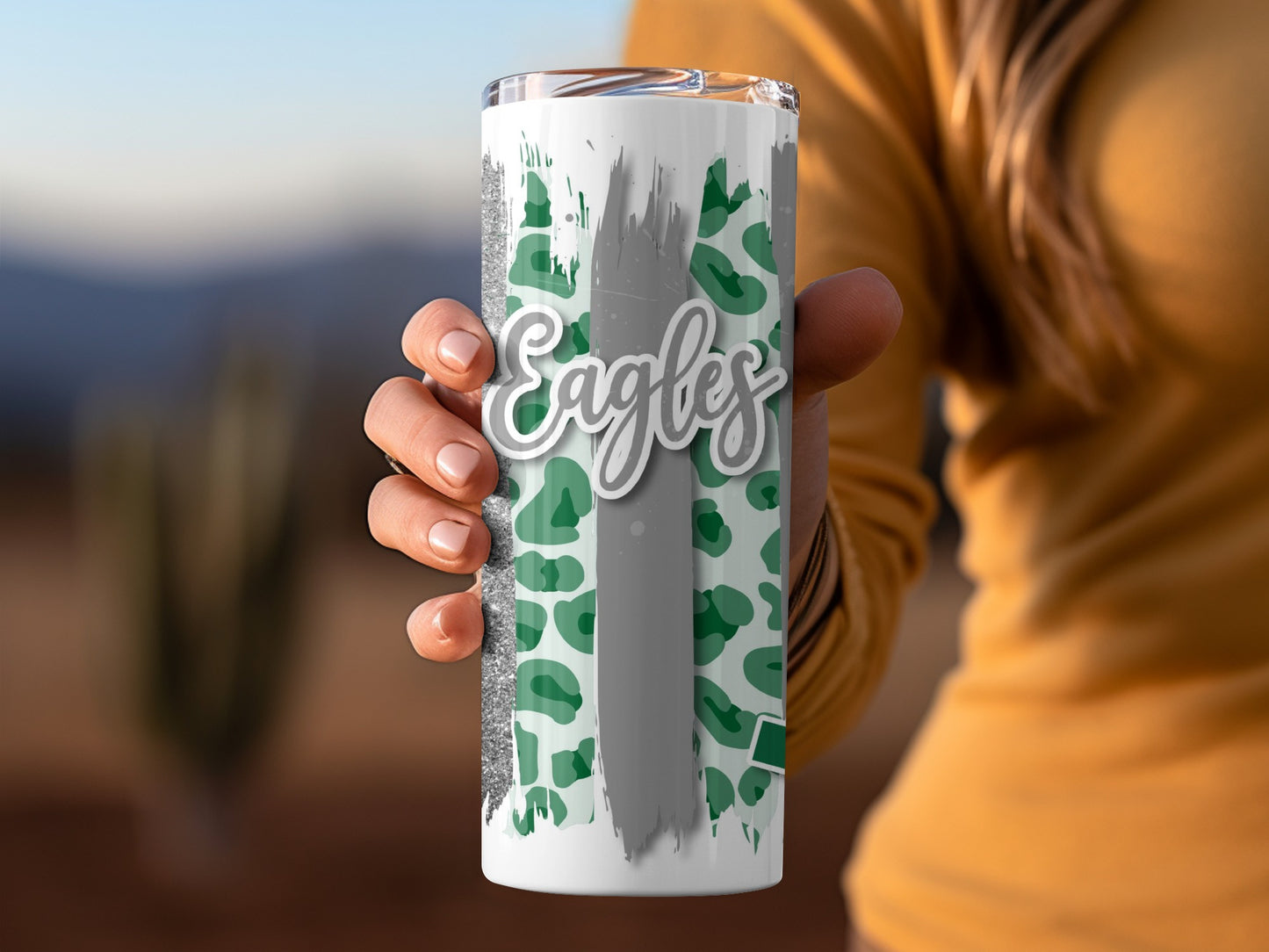 Eagles Design With Green Leopard Print And Brushstrokes Tumblers