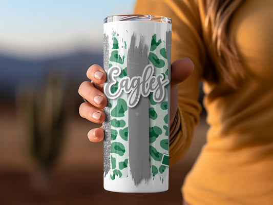 Eagles Design With Green Leopard Print And Brushstrokes Tumblers